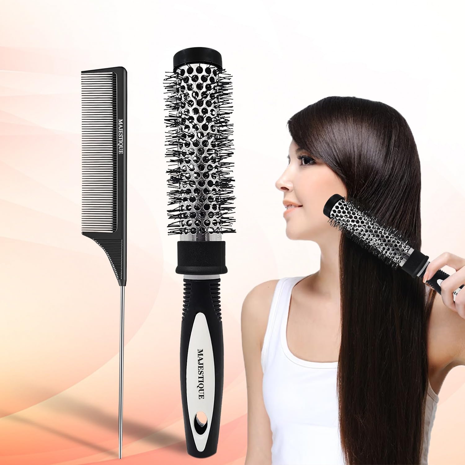 Majestique Blow Dryer Brush & Tail Comb For Blow Drying  Hair Ion Brush, Drying Straightening Curling, Roller Hair Brush For Me