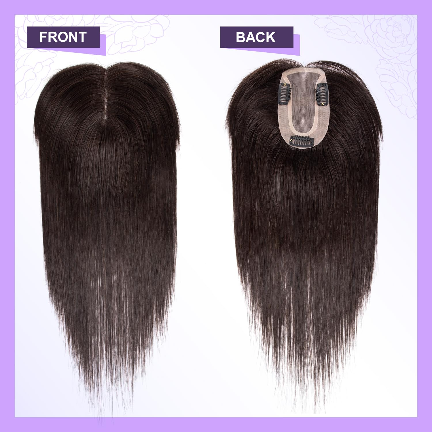 JIAJIA Teresa 10 Inch Human Hair Topper with Bangs,7 * 12CM Full Hand Tied Mono Base Toppers with Bangs Straight Clip in Human H