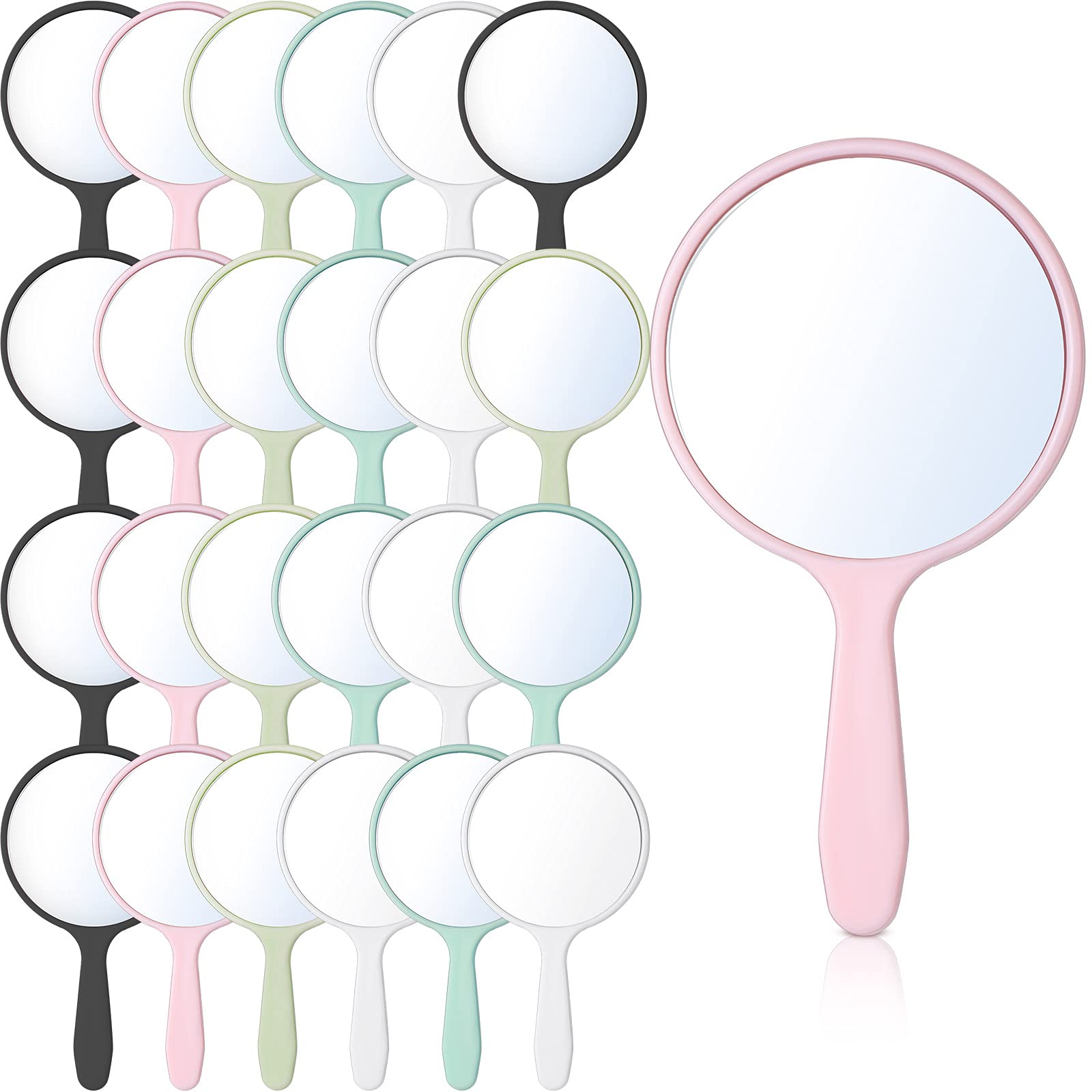 Jetec 25 Pcs Handheld Mirror with Handle, 3.94 L x 2.17 W, Small Portable Round Mirror Bulk for Kids Travel Makeup Classroom Cam