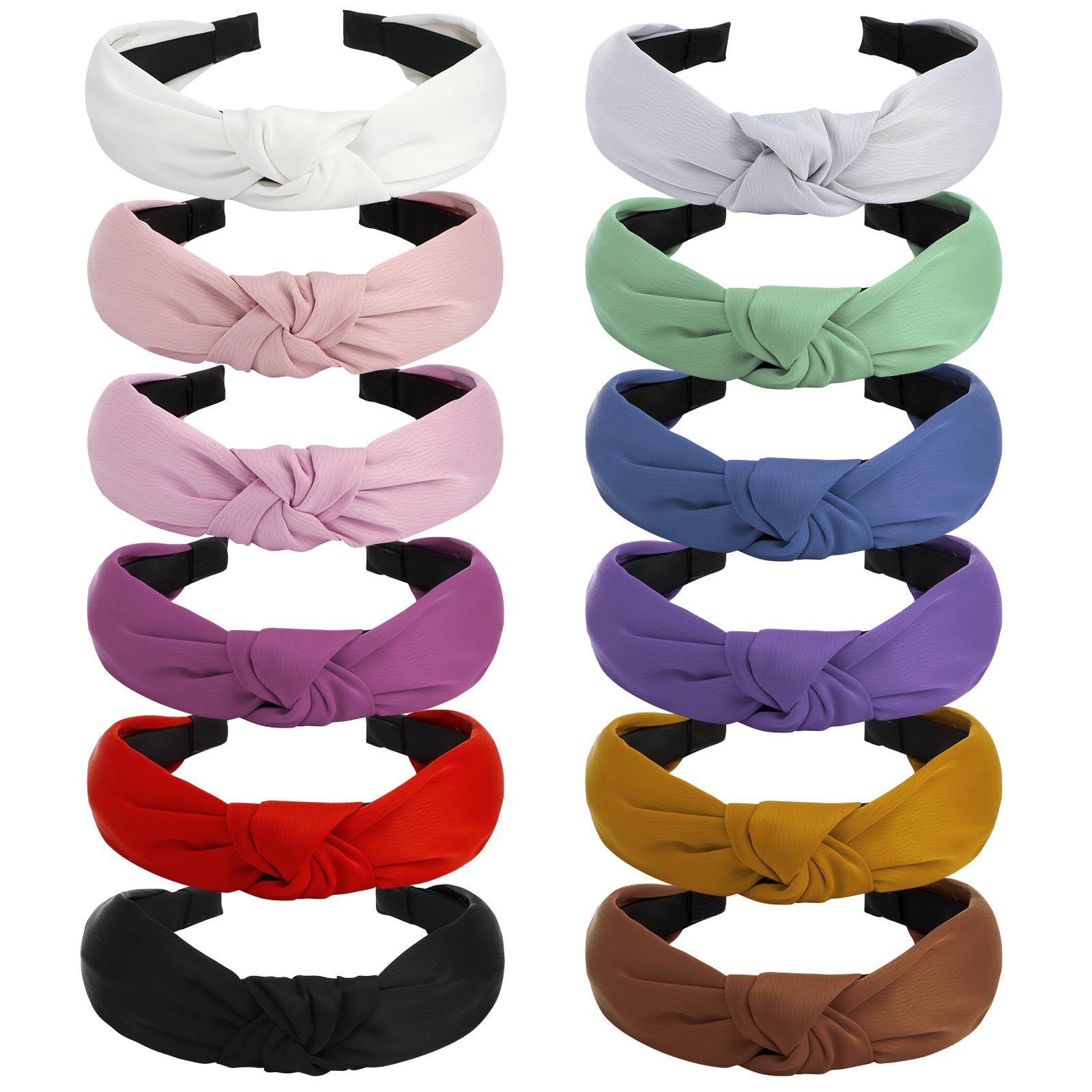 VELSCRUN 12 Pack Satin Headbands for Women Non Slip Wide Knotted Black White Headband Cute Boho Head Bands Silk Headbands Hair B