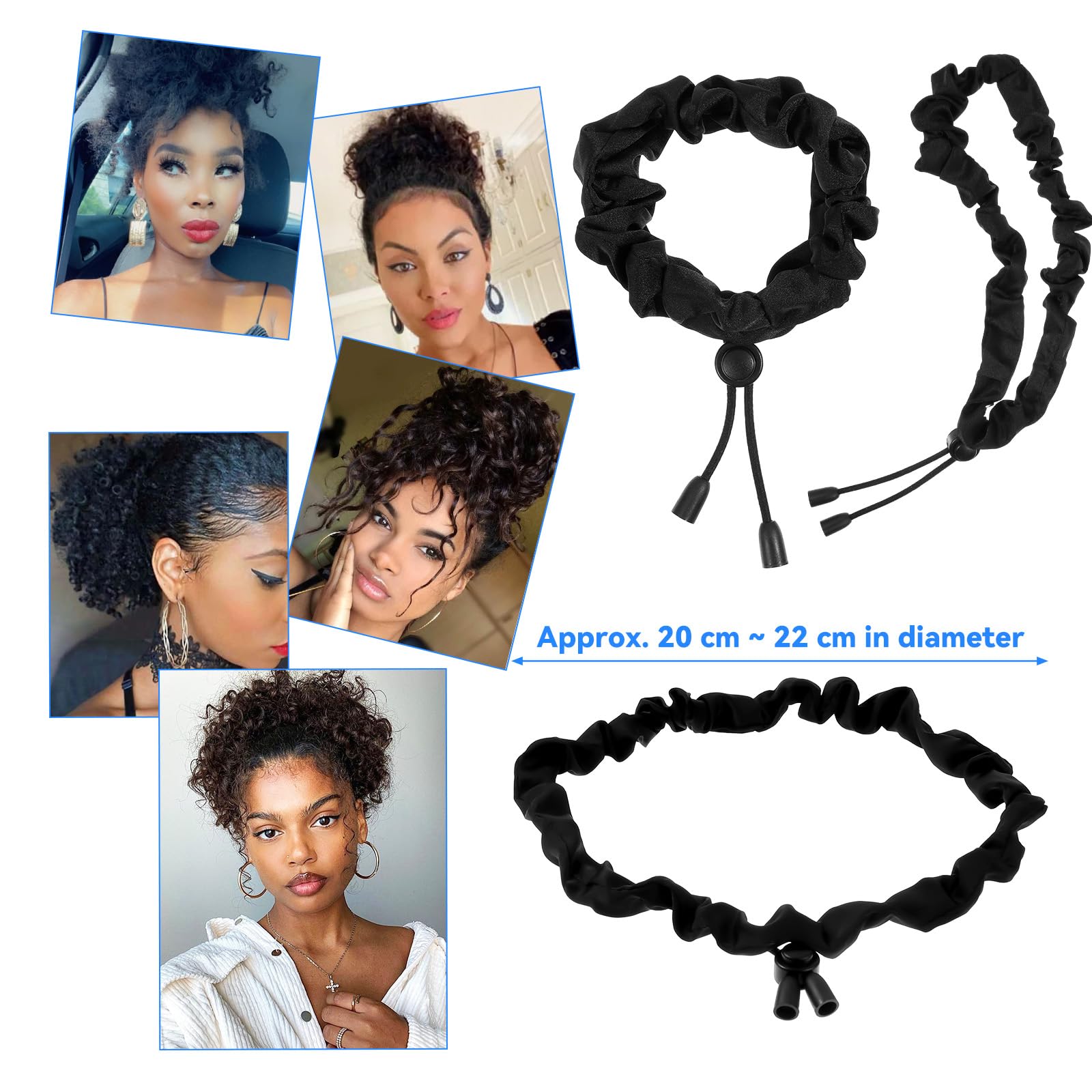 Gjinxi Elastics Ties Long Hair Large Ponytail Holders Cuff Big Tie Bands Adjustable Drawstring Anti-Slip Loc Accessories Natural