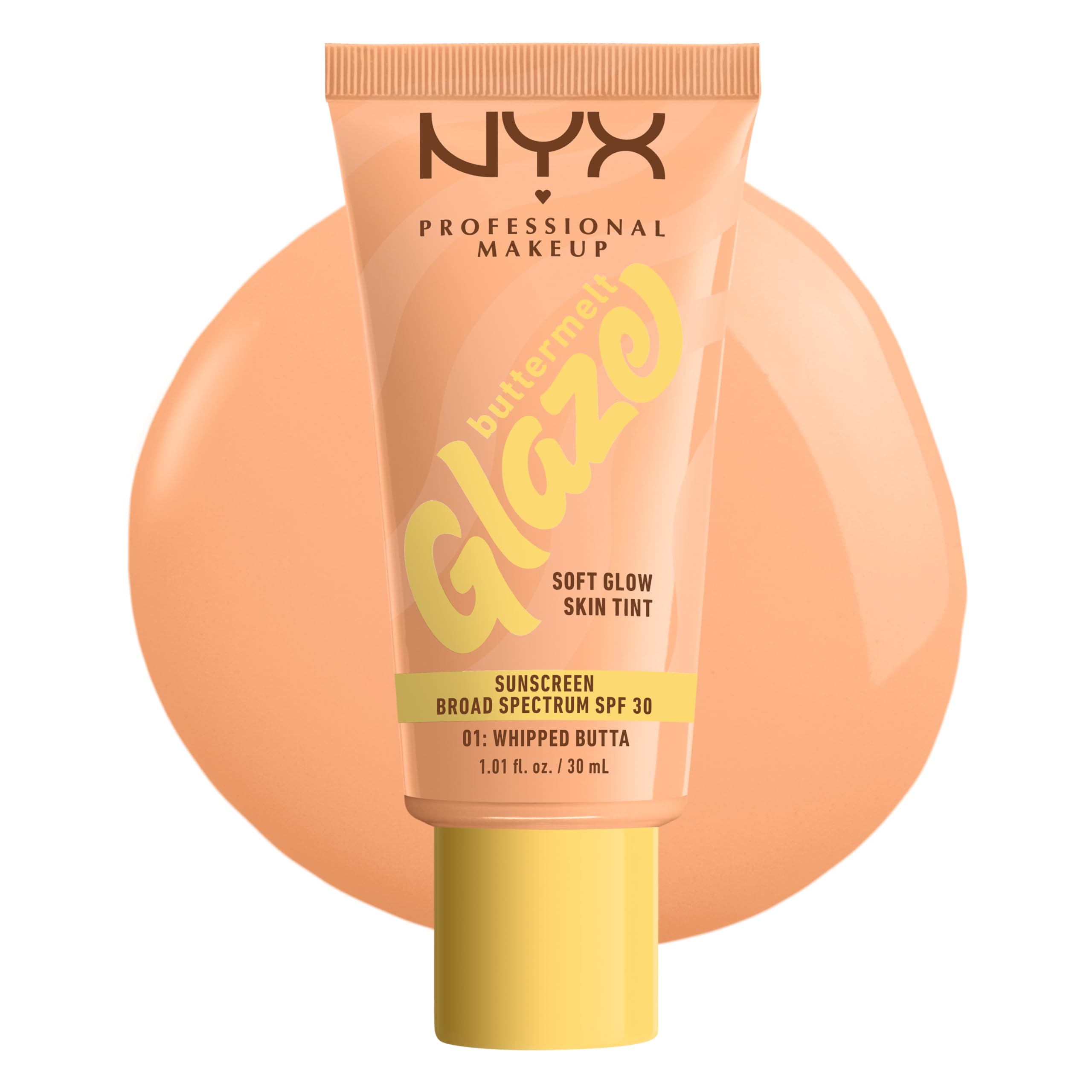 NYX PROFESSIONAL MAKEUP Buttermelt Glaze Soft Glow Skin Tint with SPF 30, Up To 12HR Wear, 01 Whipped Butta