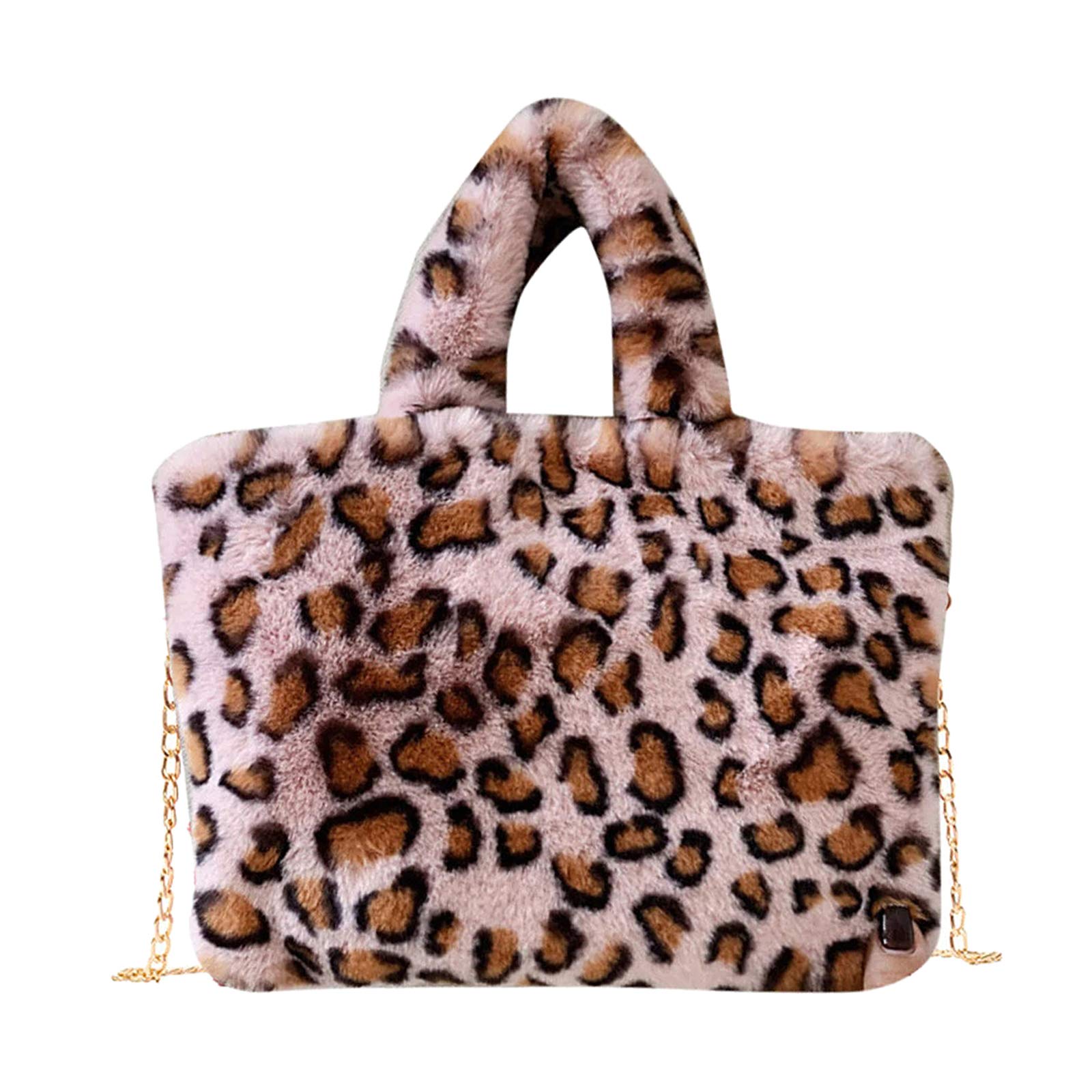 Velura Sydl Women Leopard/Zebra Stripe Handbag Faux Fur Tote Bag Light Pink Leopard|1 Piece Women Plush Handbag (With 1 Piece Me