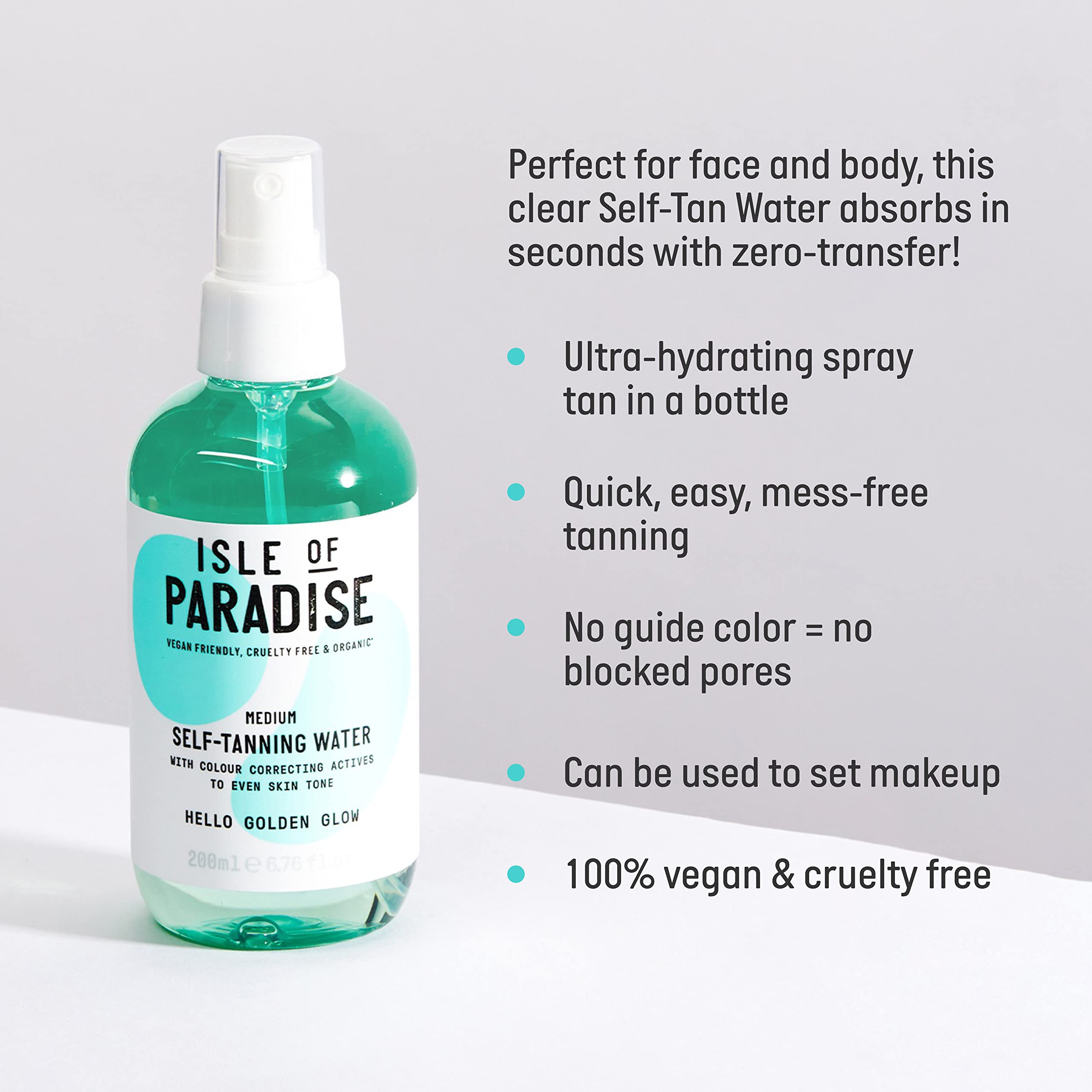 Isle of Paradise Self Tanning Water, Medium (Golden Glow) - Color Correcting and Red Cancelling Self Tan Spray, Vegan and Cruelt