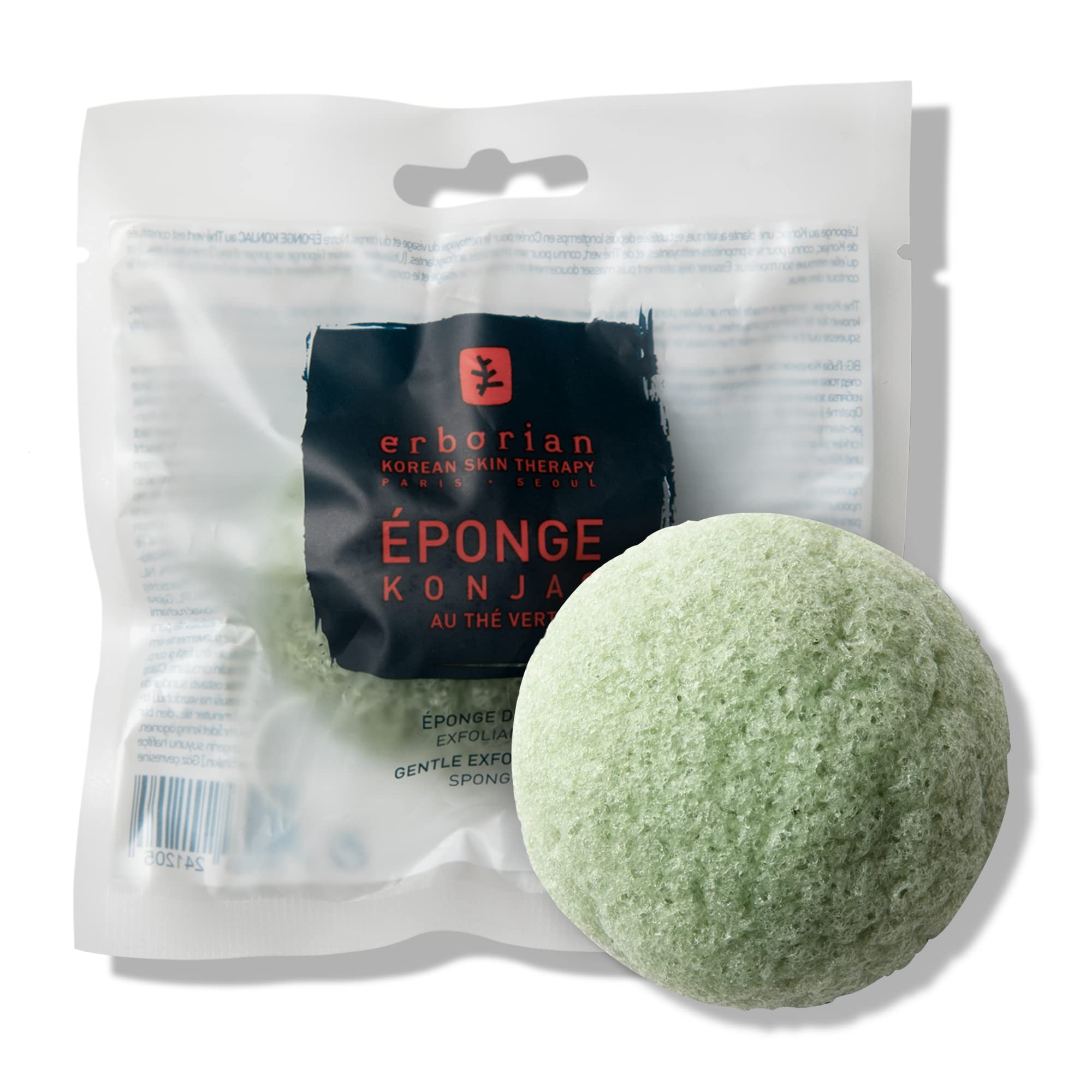 Erborian Green Tea Konjac Facial Sponge - Natural Great For Sensitive, Oily And Acne Prone Skin - Korean Beauty Bath Scrub For D