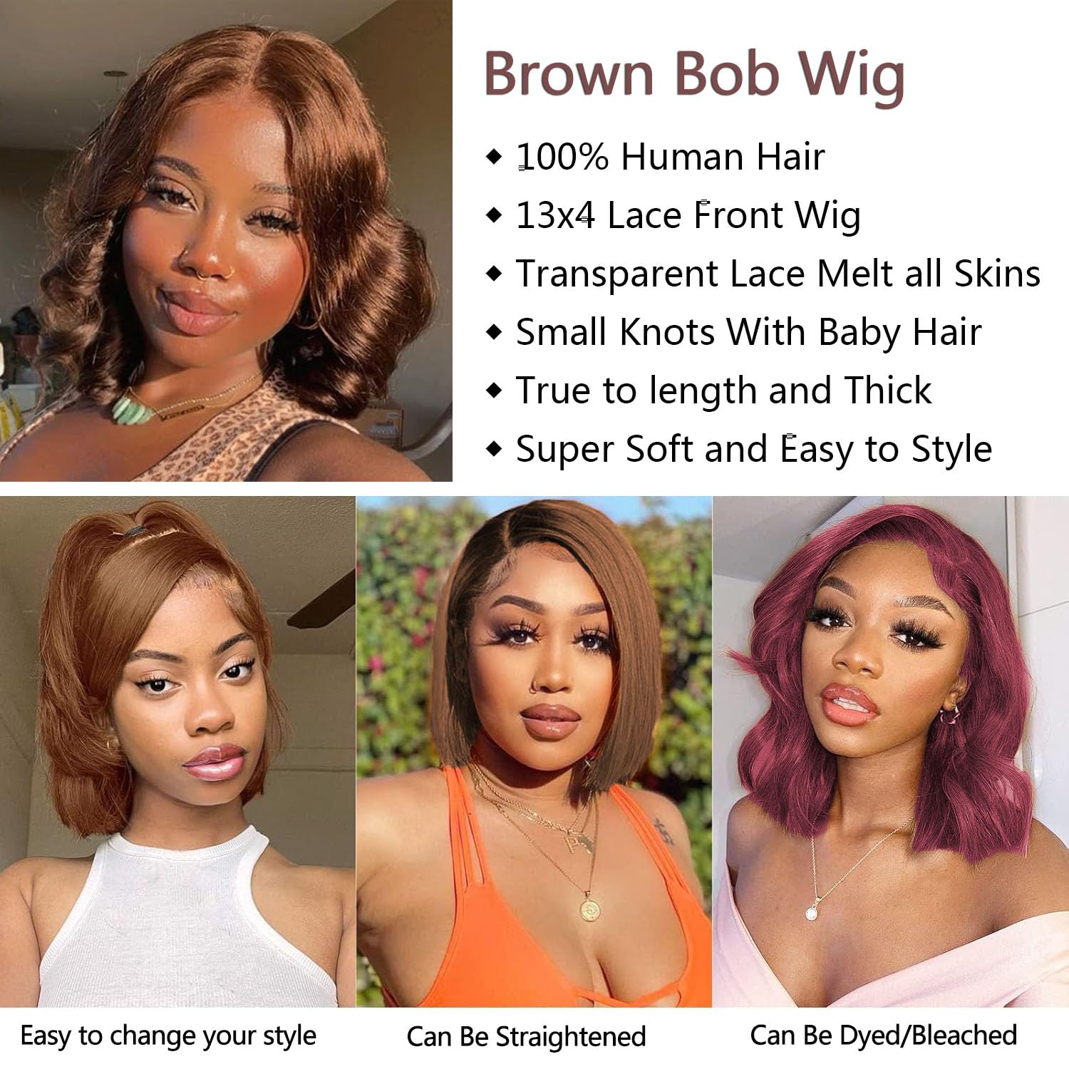 Chocolate Brown Bob Wig Human Hair 13X4 Frontal Lace Wig 16 Inch Body Wave Hd Lace Front Wigs Human Hair Pre Plucked Glueless Bo