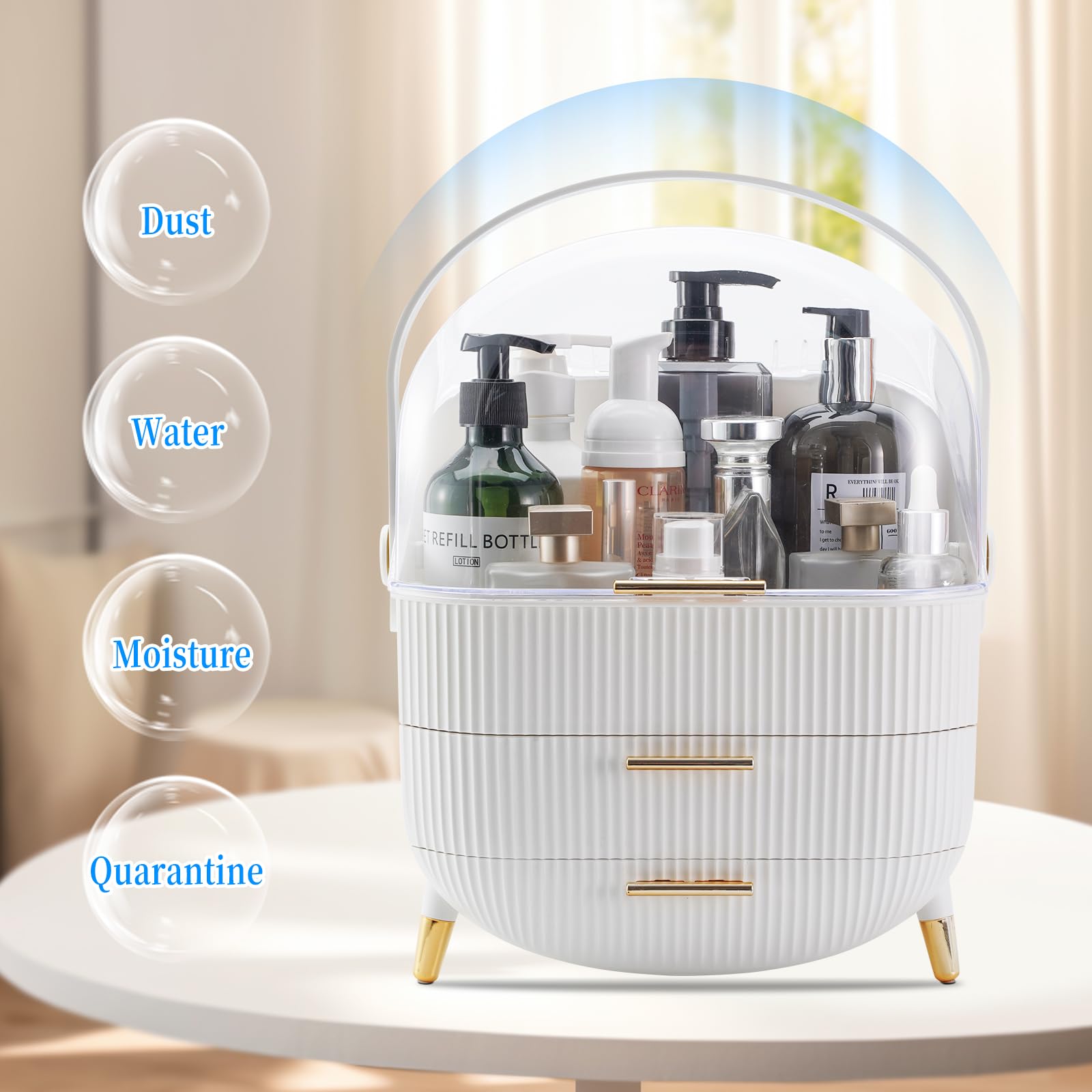 Rman Makeup Organizer For Vanity Make Up And Cosmetics Storage With Lid And Drawers Skincare Organizers Display Cases For Counte