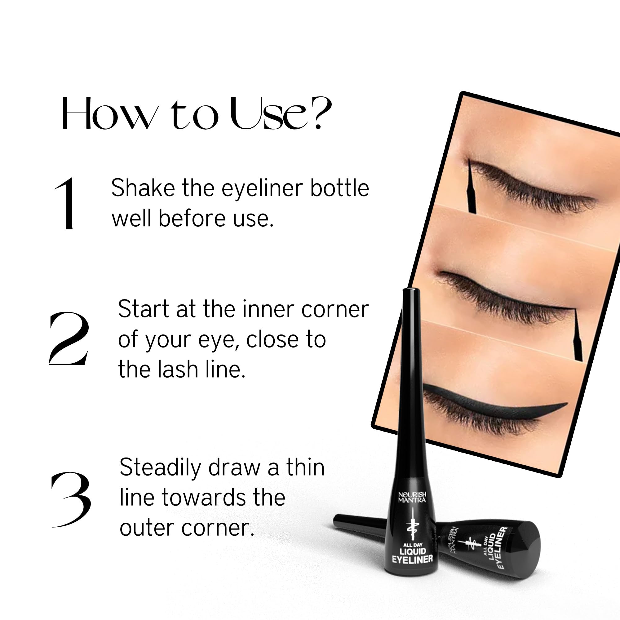 Nourish Mantra All-Day Liquid Eyeliner 3Ml | Formulated With Argan Oil, Vitamin E & Glycerine | Intense Pigmentation | Smudge Pr