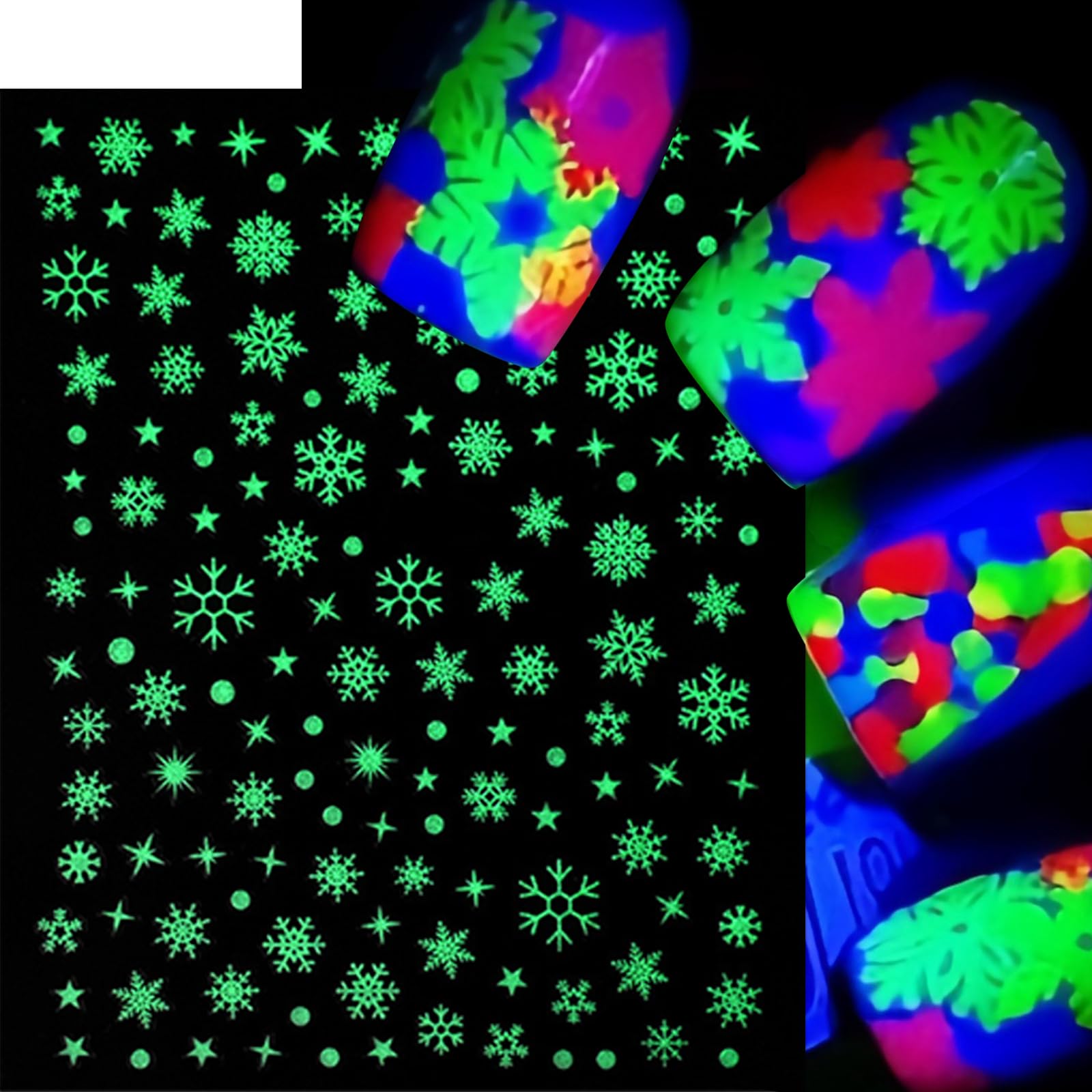 Christmas Grow In The Dark Snowflake Nail Stickers 3D Self-Adhesive Snowman Santa Elk Nail Decals Luminous Christmas Tree Snowba