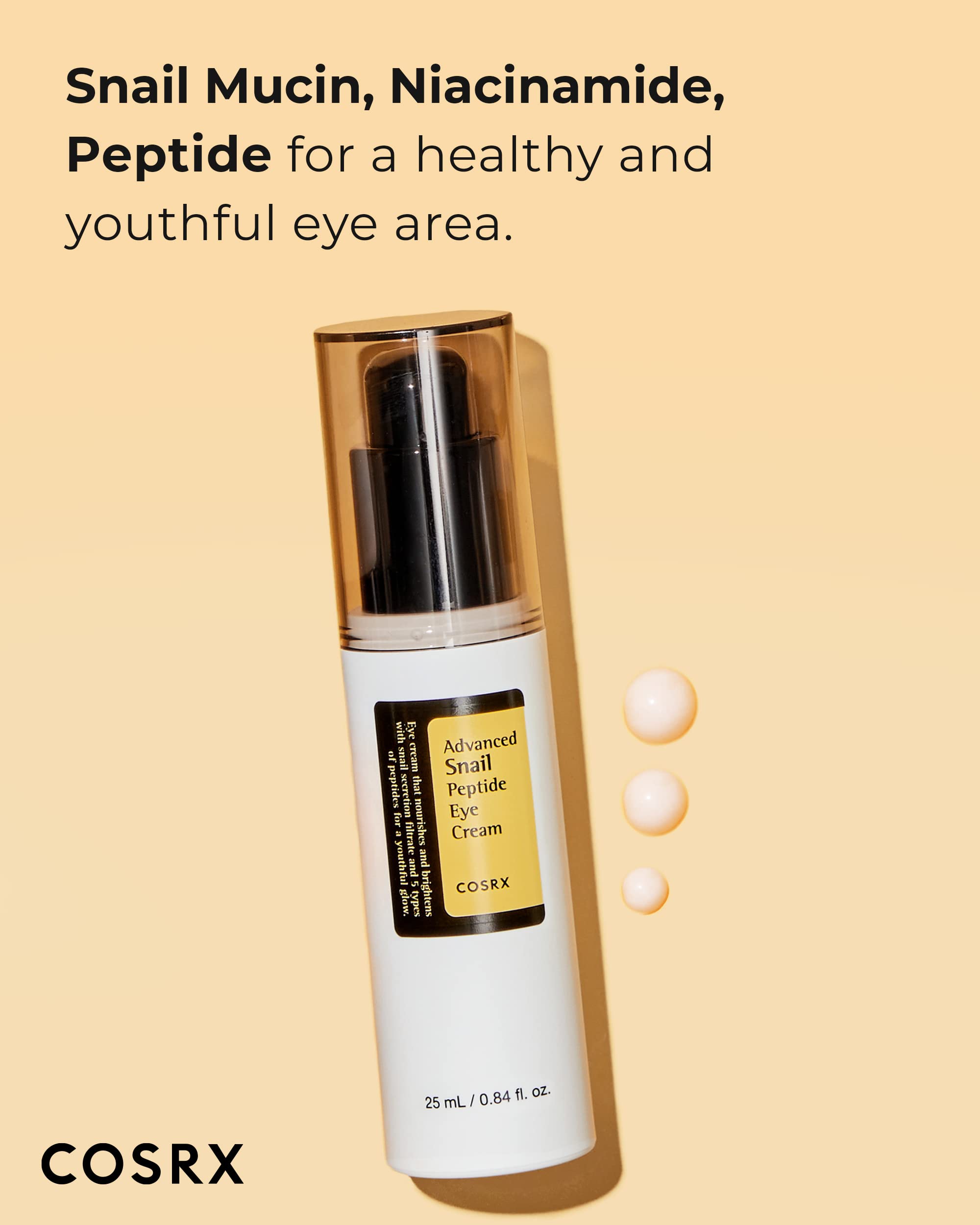 COSRX Snail Peptide Eye Cream with 73.7% Snail Mucin and Niacinamide, Brightening Korean Night Cream for Fine Lines and Dark Cir