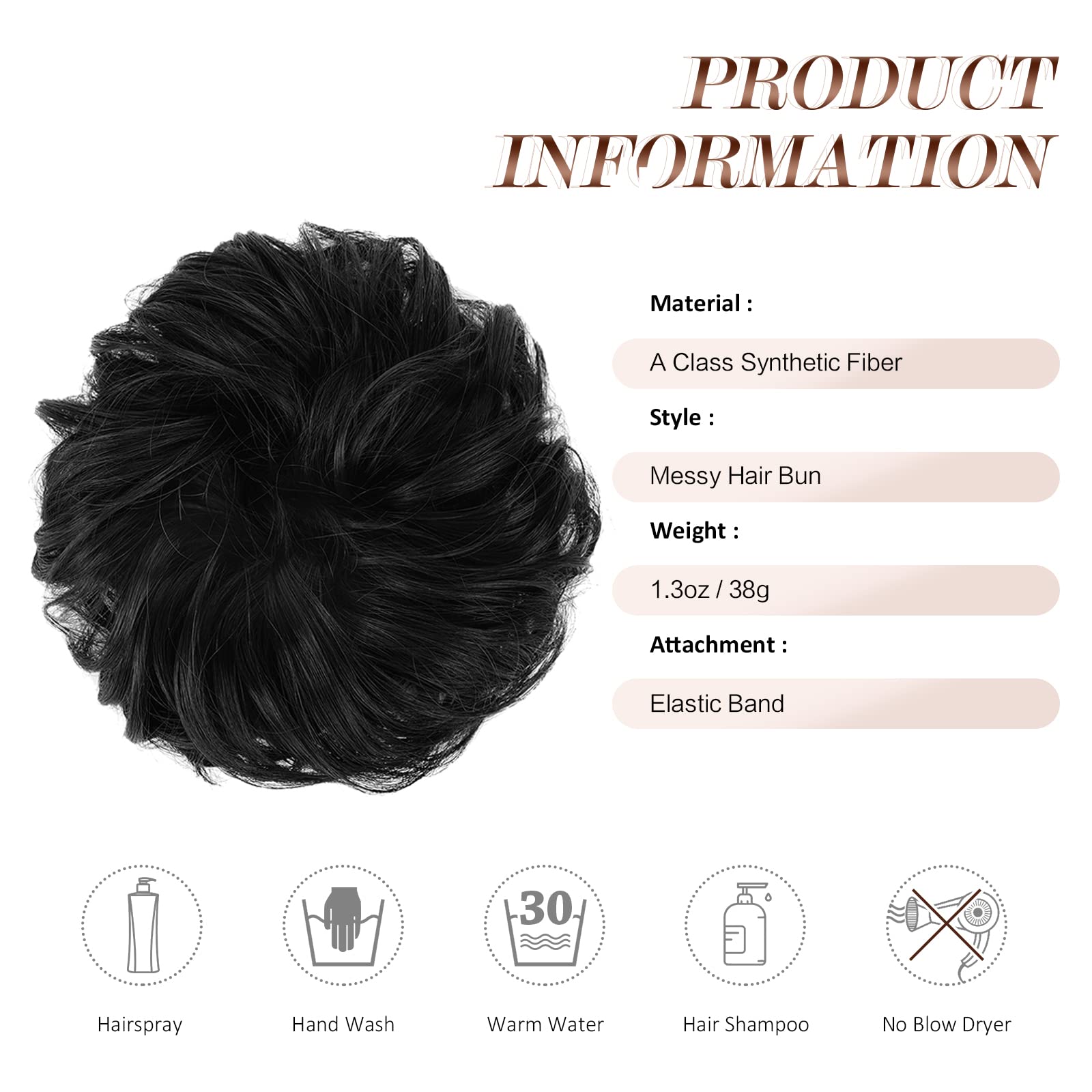Feshfen Messy Bun Hair Piece Hair Bun Scrunchies Natural Black Synthetic Wavy Chignon Ponytail Hair Extensions Thick Updo Hairpi