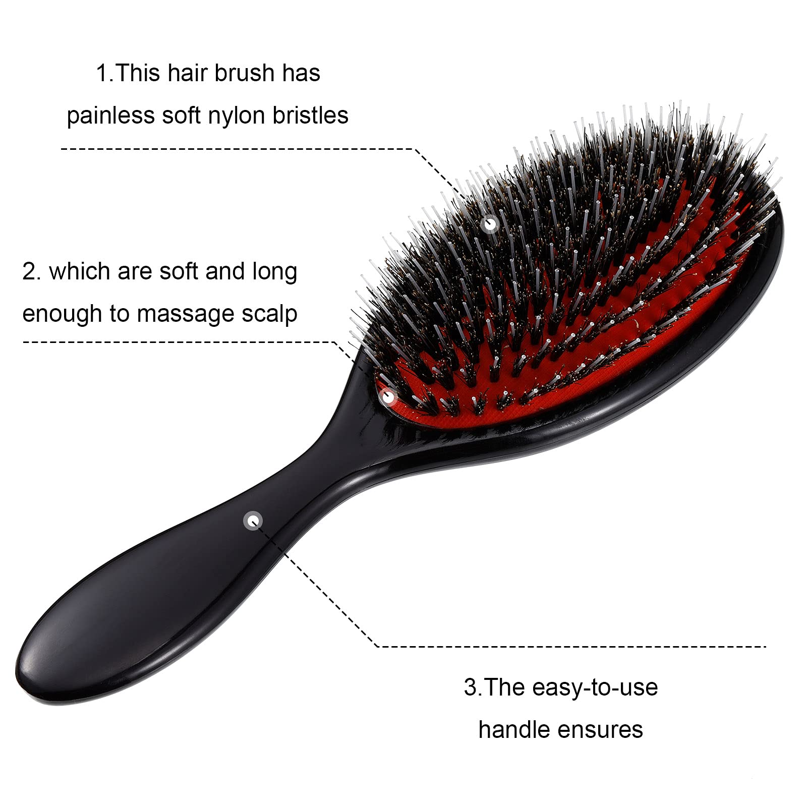 2 Pieces Boar Bristle Hair Brushes With Nylon Quill Boar Bristles Natural Bristles Hair Extensions And Fine Hair Hairbrush For W