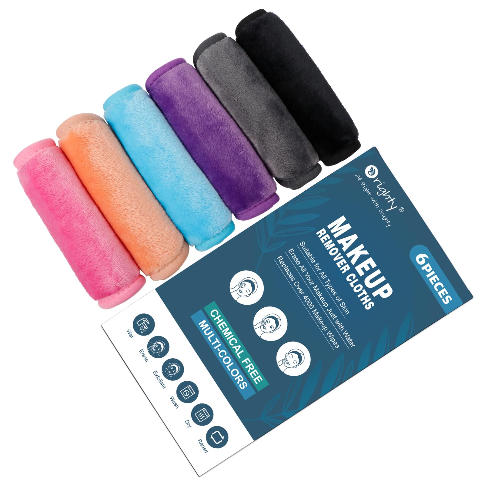 Orighty Makeup Remover Cloths 6 Packs, Makeup Removal Face Cleansing Cloth, Reusable Microfiber Facial Cleansing Towels, Remove