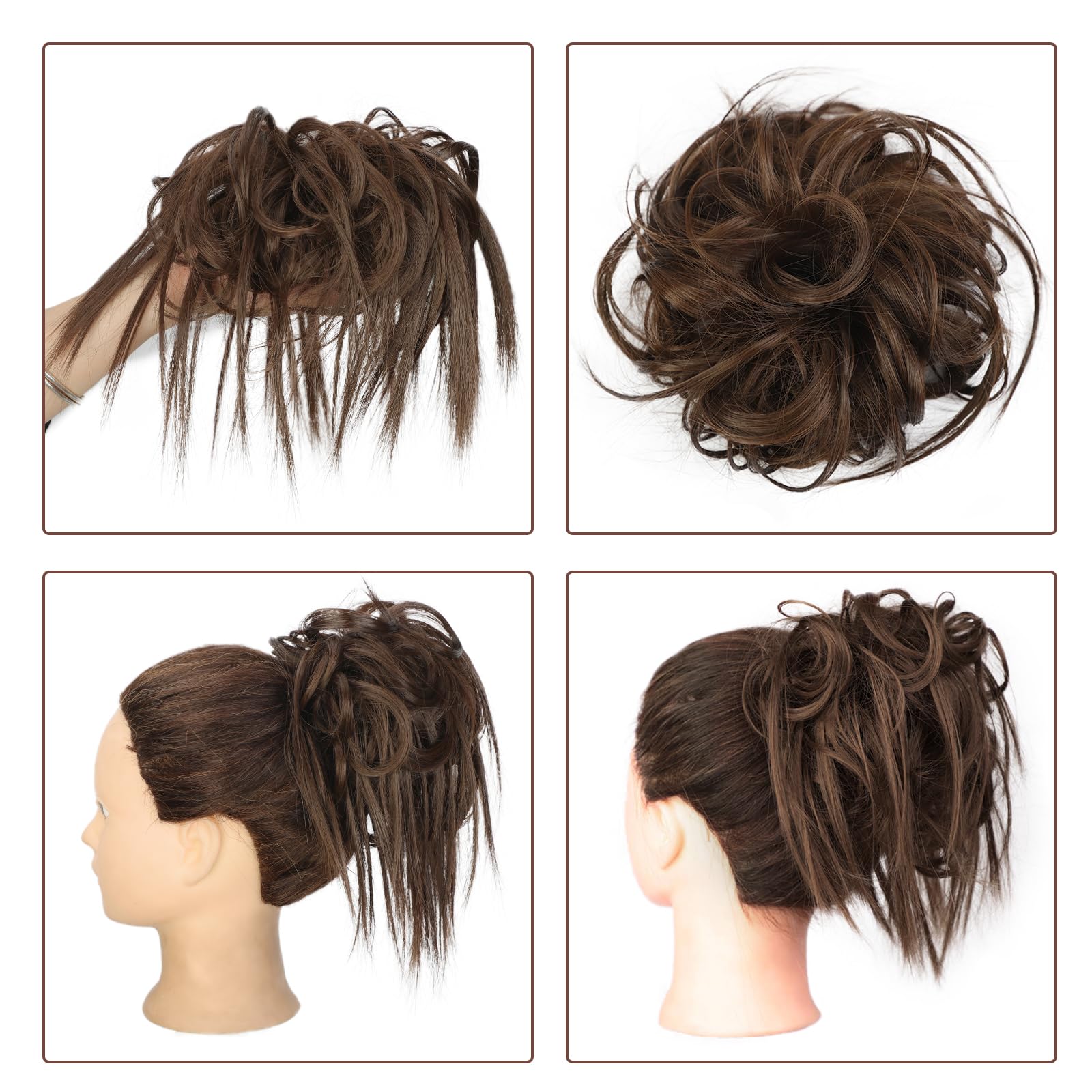 Lativ Messy Bun Hair Piece Scrunchie Extension Tousled Updo Hair Bun Hair Hairpieces Synthetic Chignon For Women (Chestnut Brown