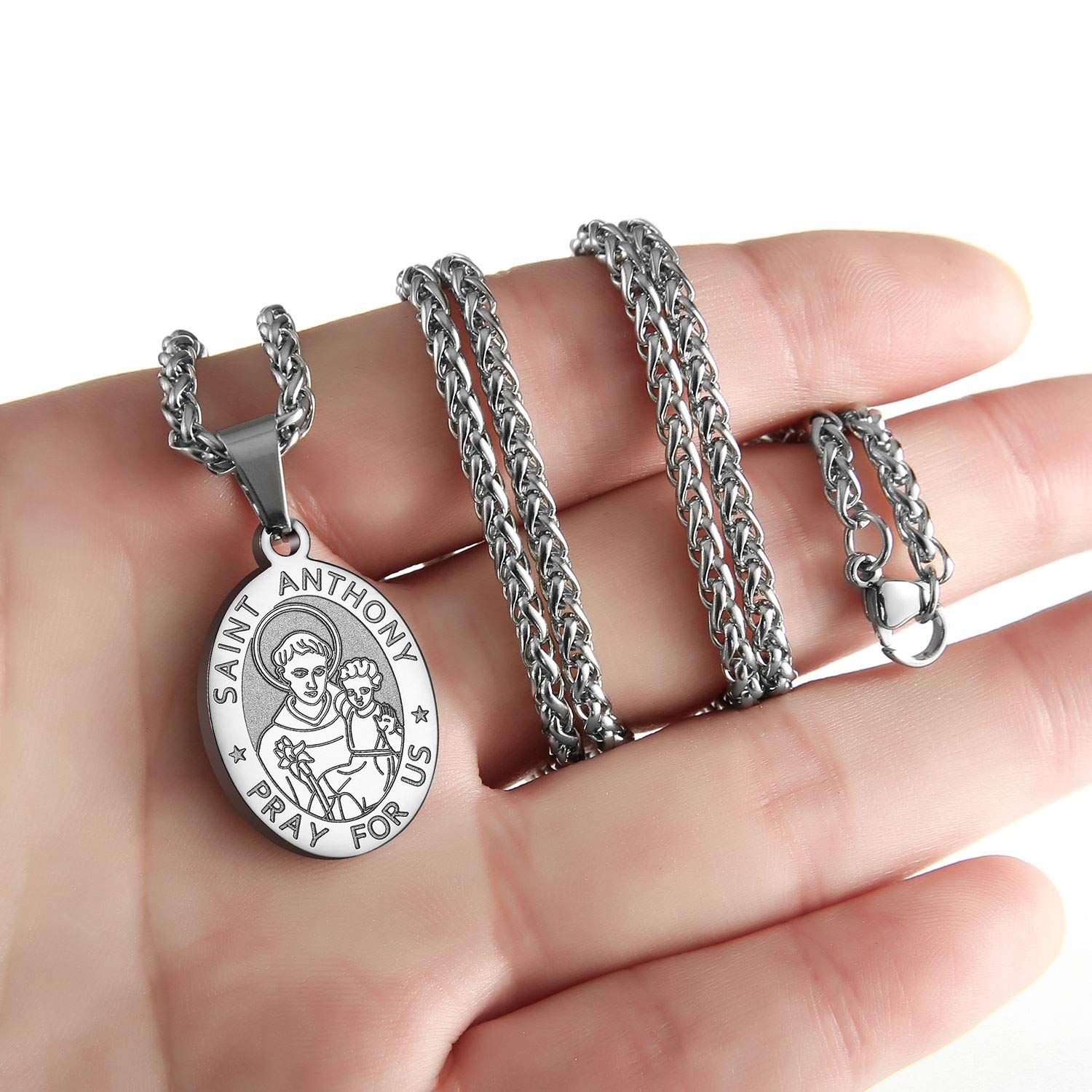 Silver Oval Virgin Mary Pendant Necklace for Women Men, Virgen De Guadalupe Miraculous Medal Catholic Religious Jewelry Gifts Ne