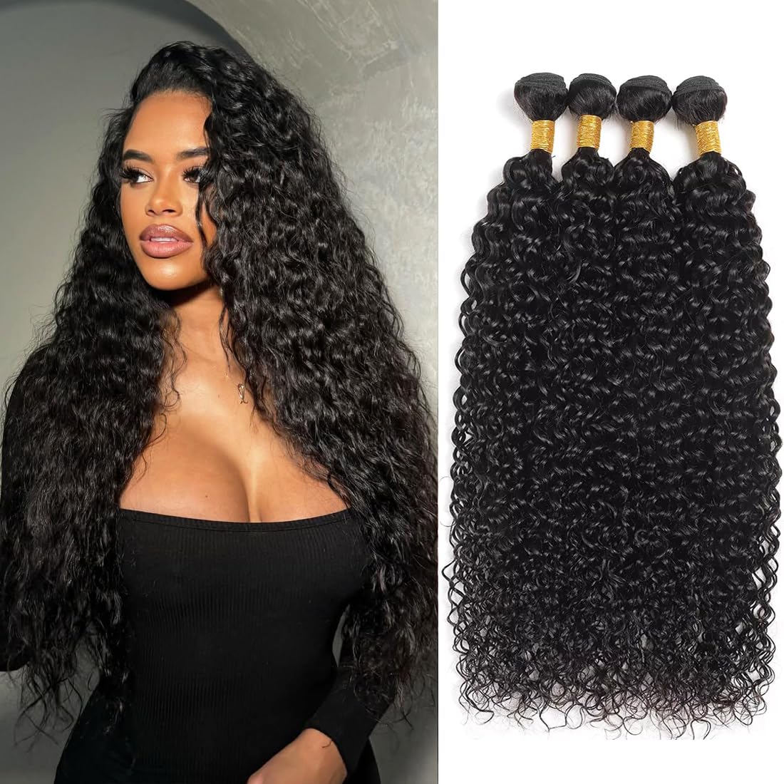 Water Wave Bundles Human Hair 100% Unprocessed Hair(18 20 22 24 Inch)10A Brazilian Virgin Remy Hair 4 Bundles Hair Weft Wet And