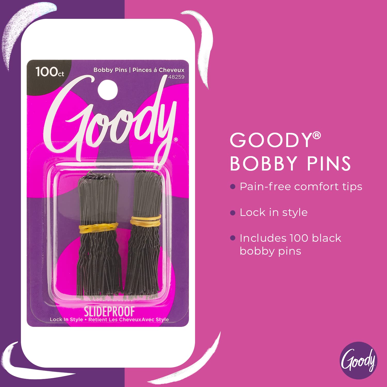 Goody Styling Hair Bobby Pins - 100 Count, Black - Slideproof and Lock-In Place - Suitable for All Hair Types - Pain-Free Hair A