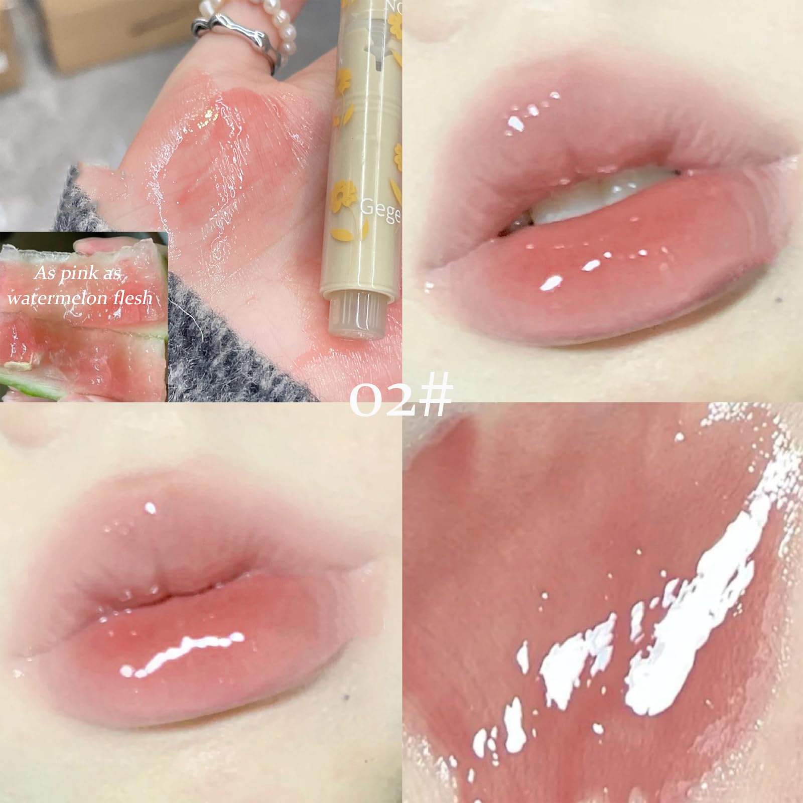 Domality 6Pcs Flower Jelly Lipstick Set, 6 Colors Heart Shape Moisturizing Lip Glaze, Glossy Hydrating Lip Gloss, Mirror Effect