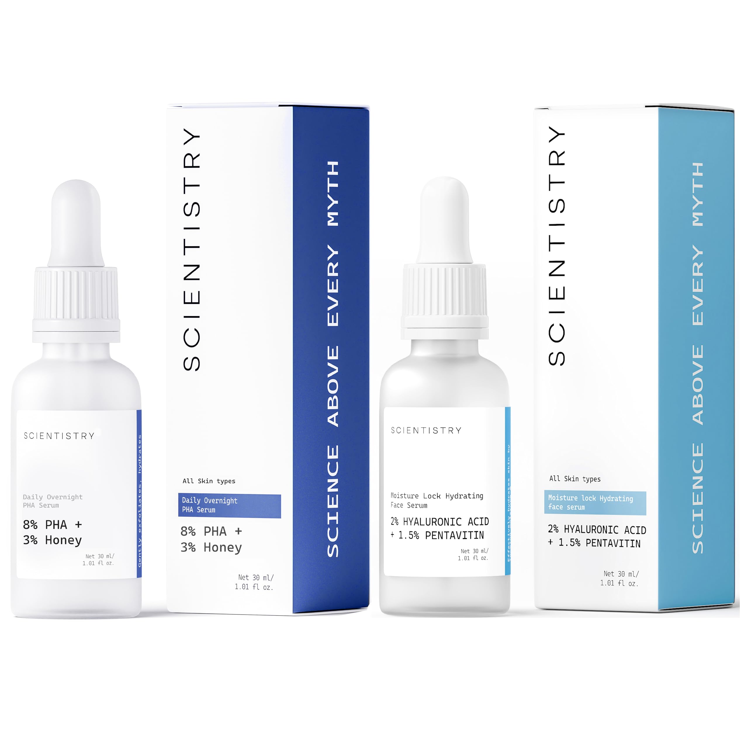 Scientistry Face Serum Combo  8% Pha & 2% Hyaluronic Acid Face Serum I Reduce Dark Spots & Acne Marks With Gentle Exfoliation H