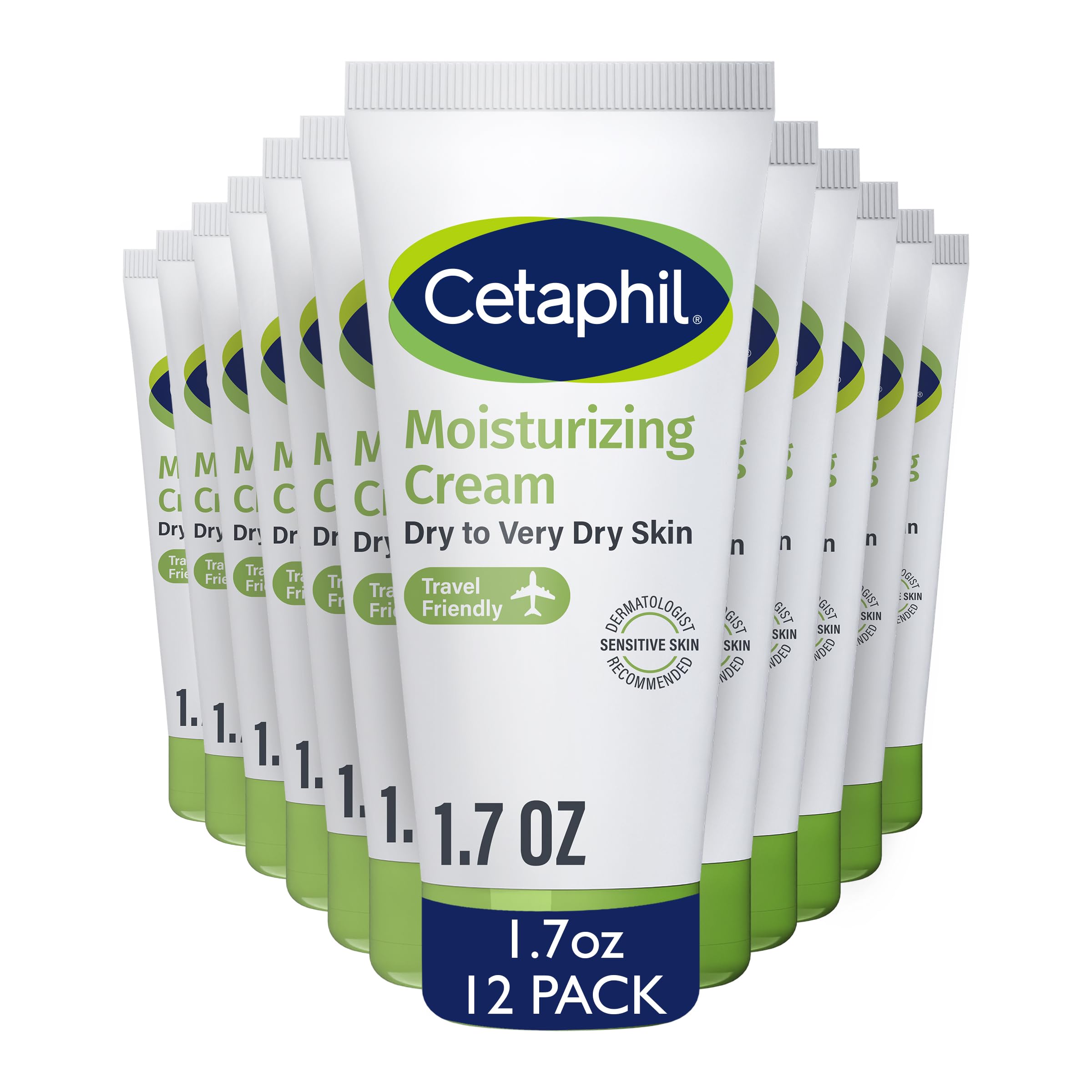 Cetaphil Moisturizing Cream, Hydrating, Dry Sensitive Skin, 1.7oz, 12ct