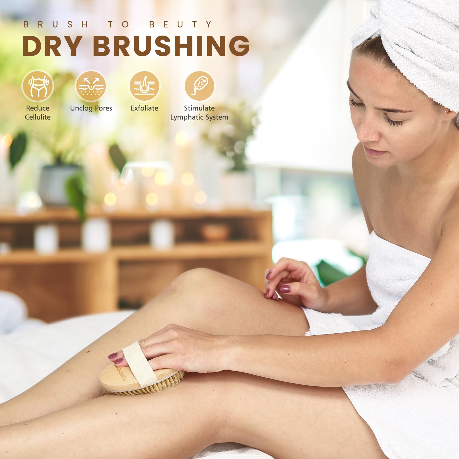 Popchose Dry Brushing Body Brush, Dry Brush For Body, Natural Bristle Dry Skin Exfoliating Brush Body Scrub For Flawless Skin, C