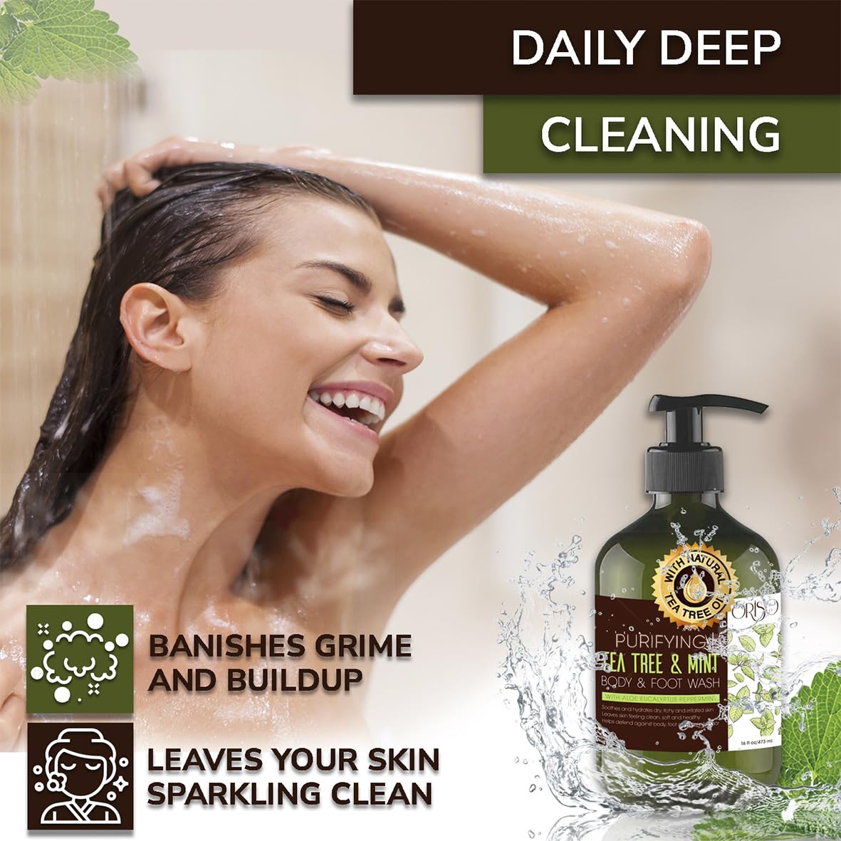 Tea Tree Body Wash With Mint For Women And Men - Helps Acne - Athletes Foot - Jock Itchy - Ringworm - Eczema - Body Odor - Itchy