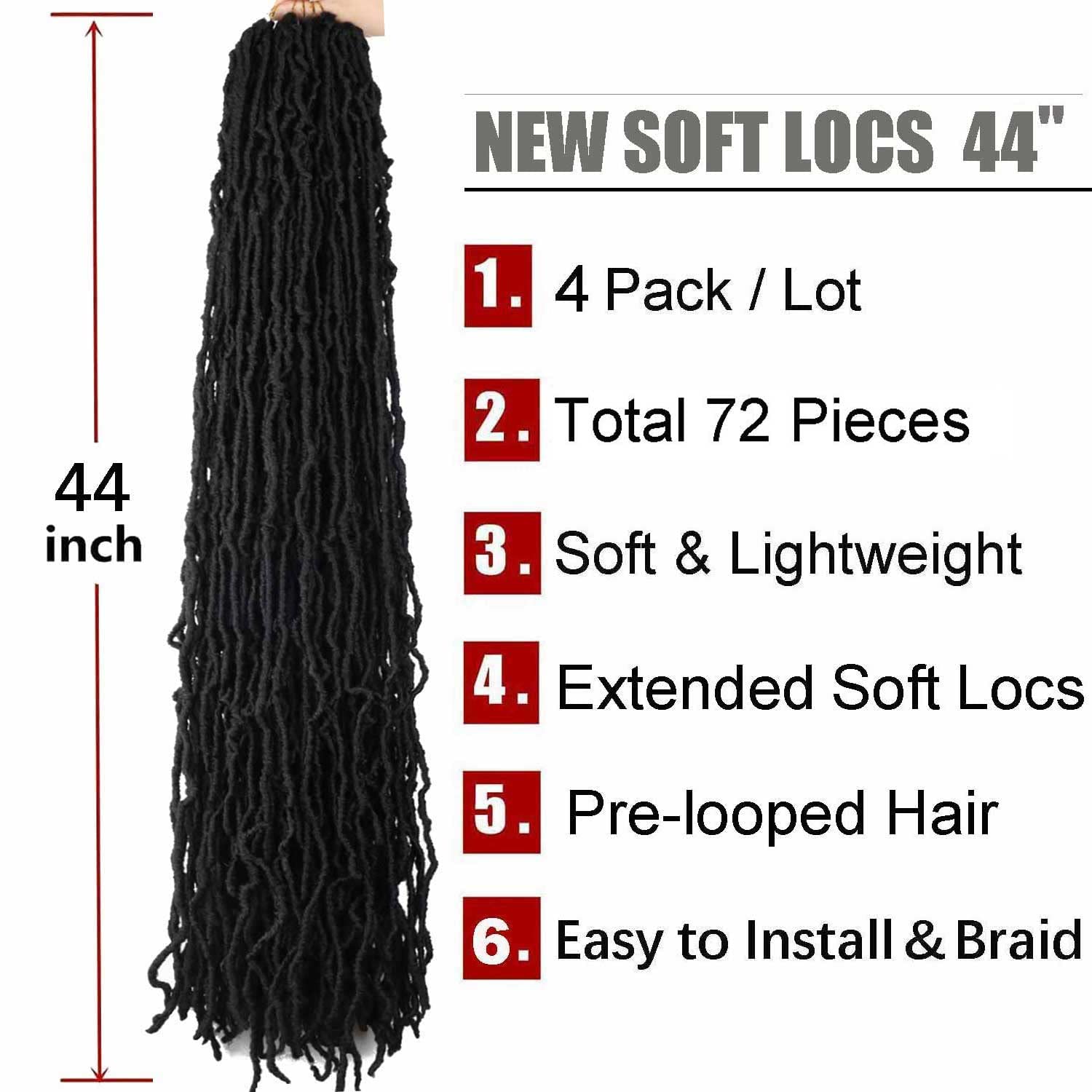 44 Inch Super Long Soft Locs Crochet Hair Pre Looped 4 Packs New Faux Locs Crochet Braids Goddess Locs Dreadlocs Synthetic Hair