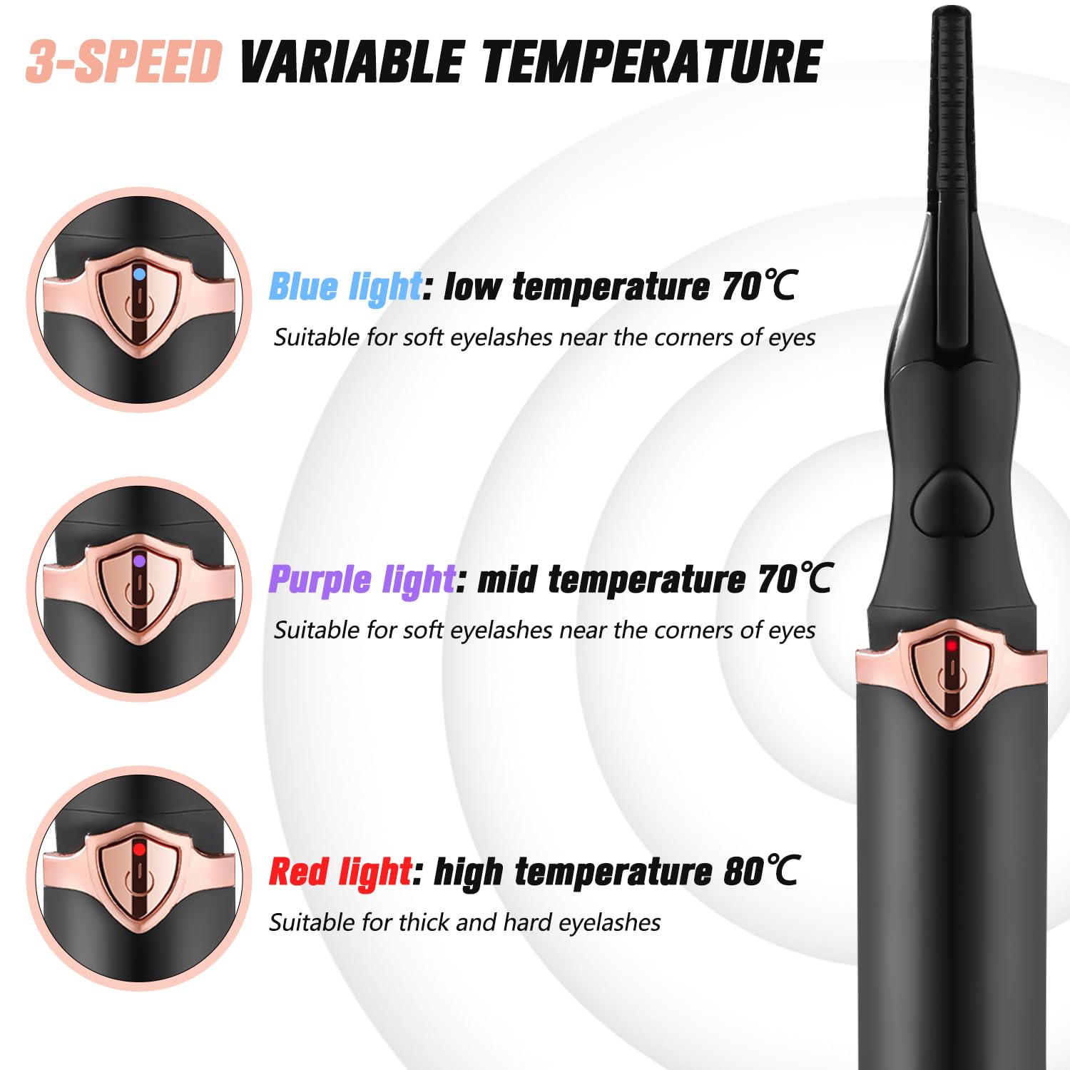 Daioai Heated Eyelash Curler - Portable Mini Electric, Rechargeable, Black, Model JRJMJ, Long-Lasting Curling Tool