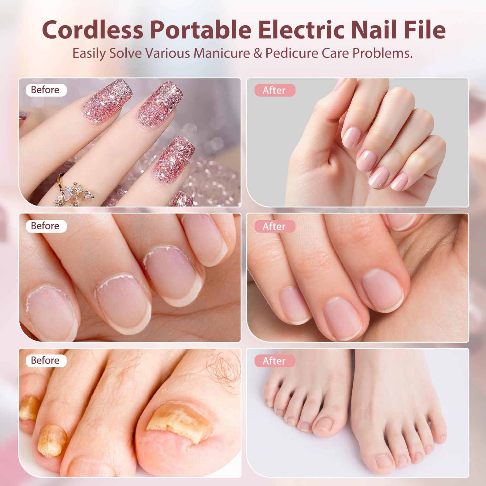 ZABOUL Electric Nail Drill Kit Cordless Professional Manicure Pedicure Nail File Buffer for Acrylic Nails Gel Polishing Removing