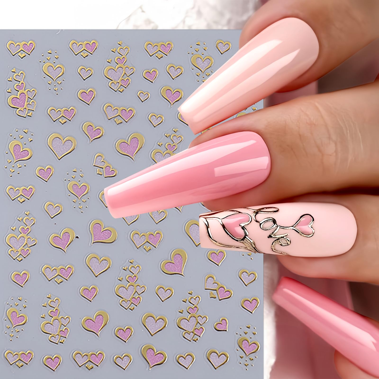 6Pcs Heart Nail Art Stickers 3D Self Adhesive Heart Love Nail Decals Pink Black Brown Gold Cute Hollow Out Heart Nail Design Nai