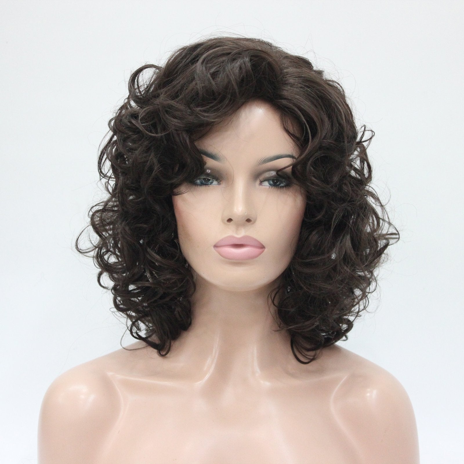Lydell Short Length Chestnut Brown Afro Curl Full Synthetic Wig Women Wigs (Chestnut Brown)
