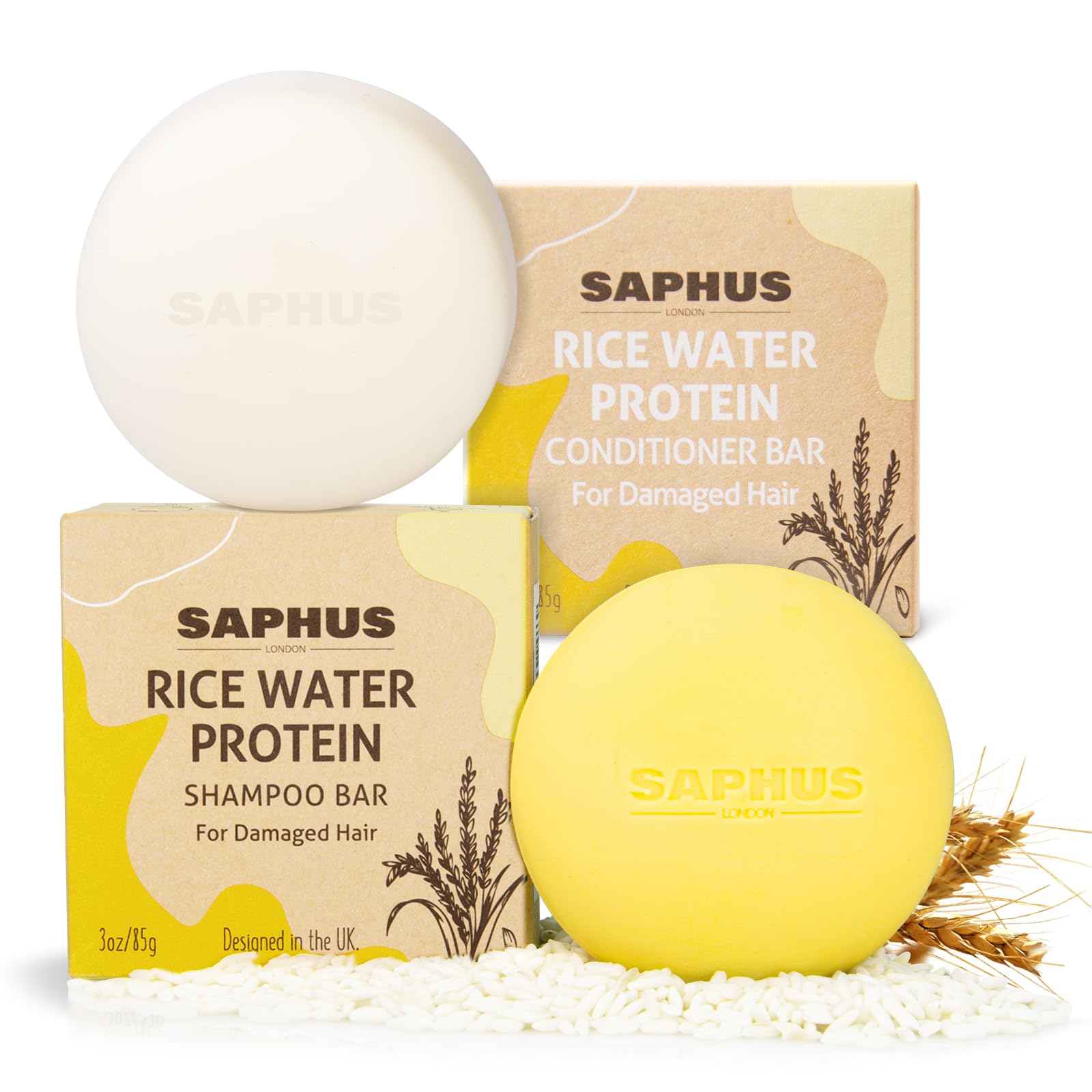 Saphus Rice Shampoo Bar And Conditioner Set - Promote Hair Growth & Strengthening, Paraben Free And Sulfate Free With Natural Ri