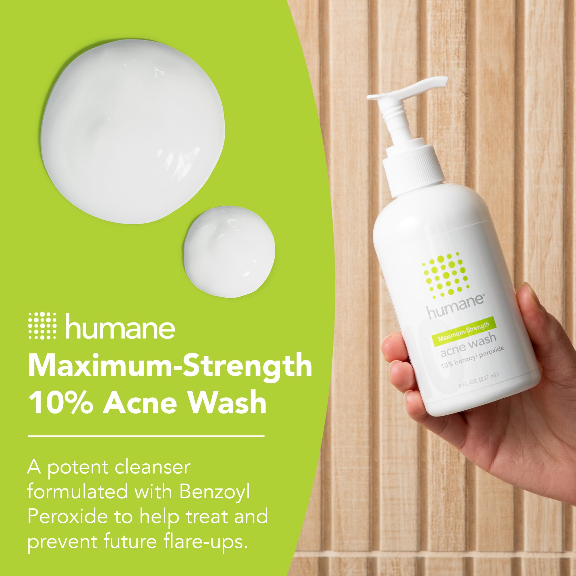 Humane Maximum-Strength Acne Wash - 10% Benzoyl Peroxide Acne Treatment For Face, Skin, Butt, Back And Body - 8 Fl Oz - Dermatol