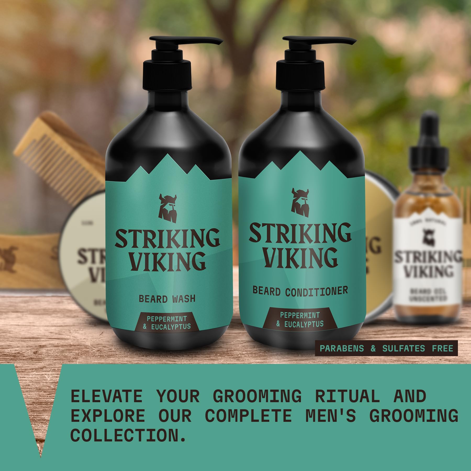Striking Viking Beard Wash And Conditioner (Peppermint & Eucalyptus) - Paraben & Sulfate Free Beard Shampoo & Beard Conditioner