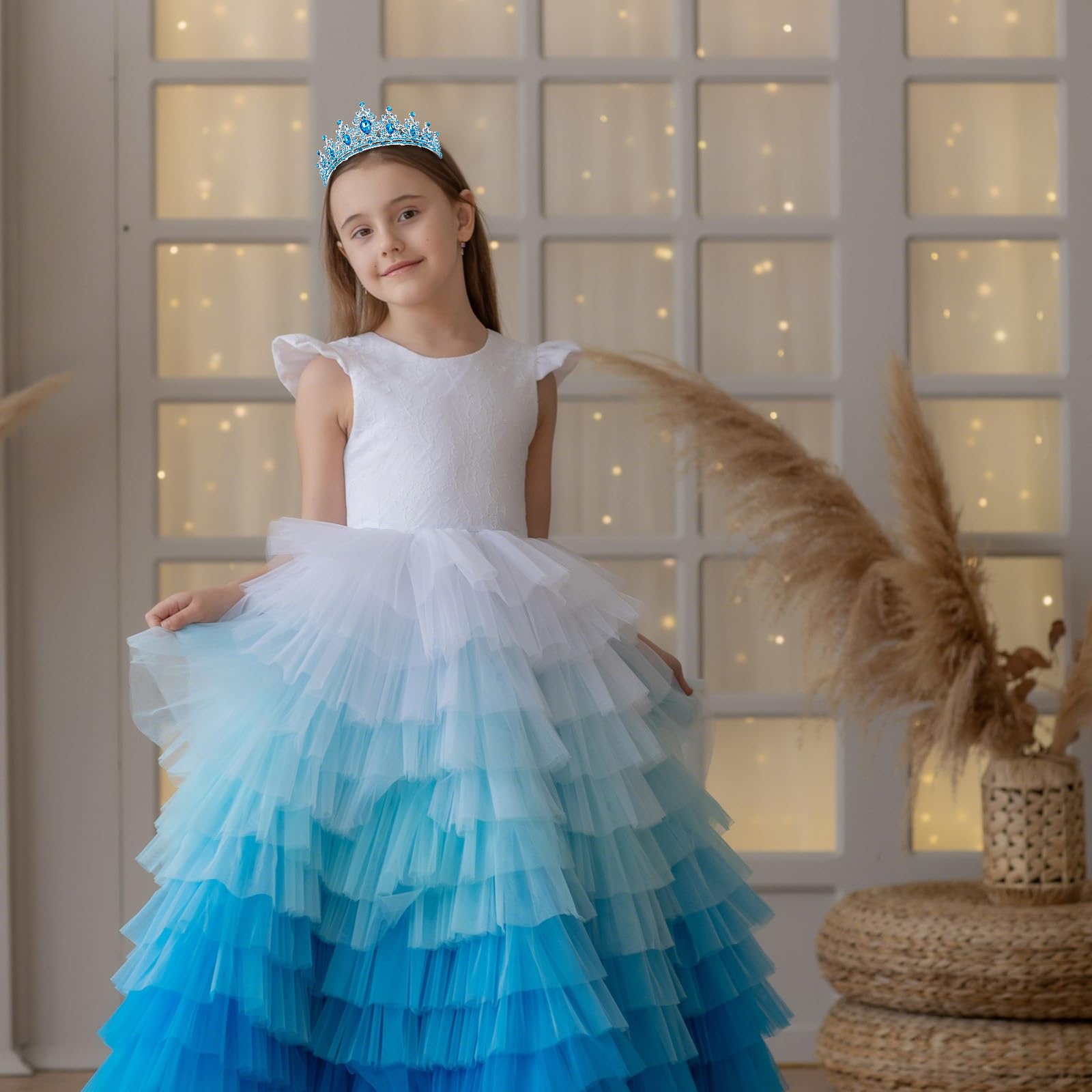 CIEHER Blue Crown Princess Tiara for Women Girls Blue Birthday Decorations Gifts