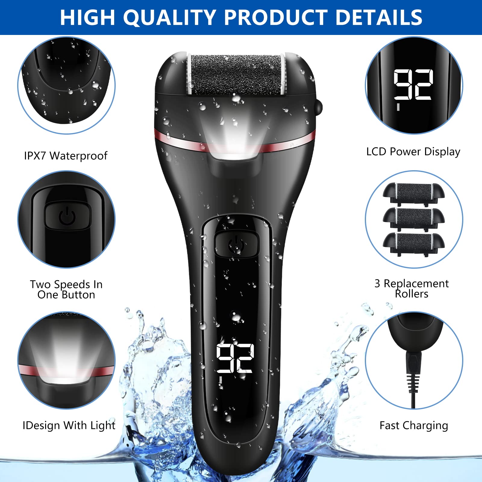 Electric Foot Callus Remover, Rechargeable 16 In 1 Foot File Pedicure Kit Tools,Waterproof Foot Scrubber Dead Skin Remover With