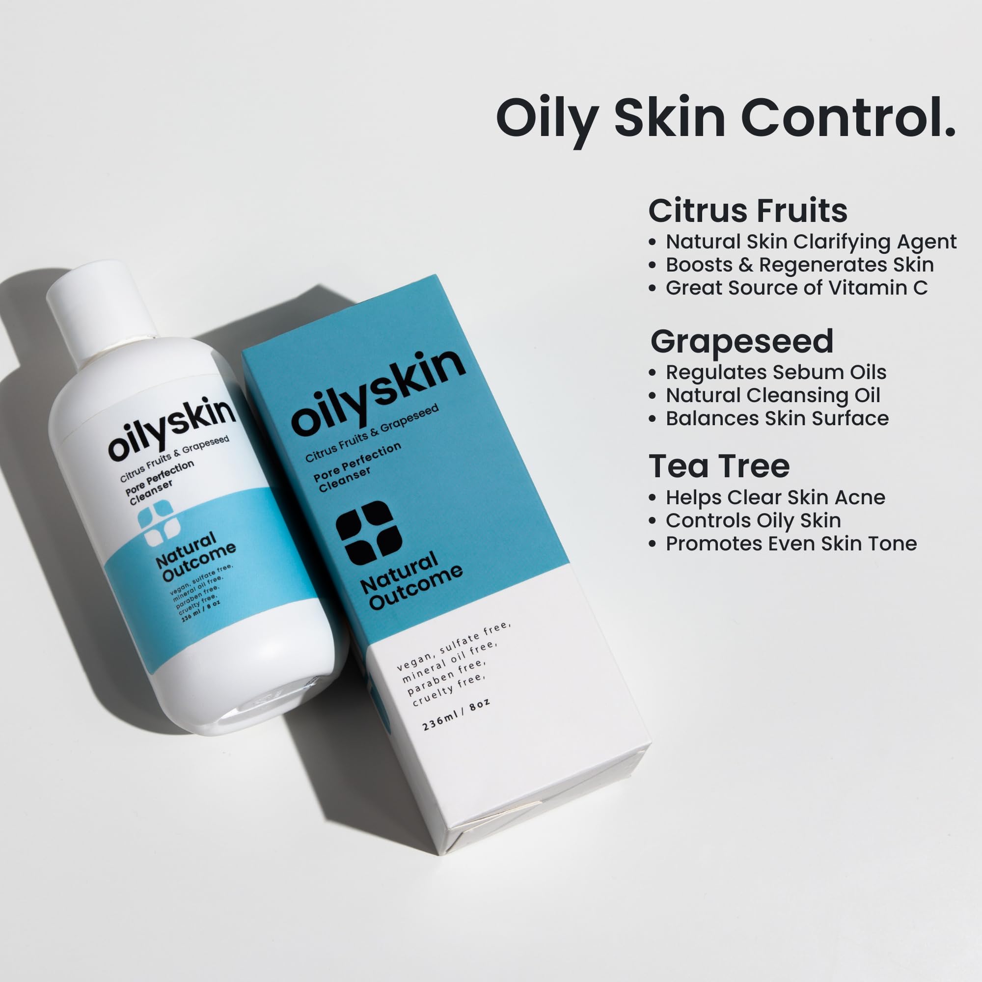 natural outcome Oily Skin Cleanser | Oil Control Daily Face Wash | Pore Hydrating Non-Greasy Cleansing Gel with Purifying Citrus