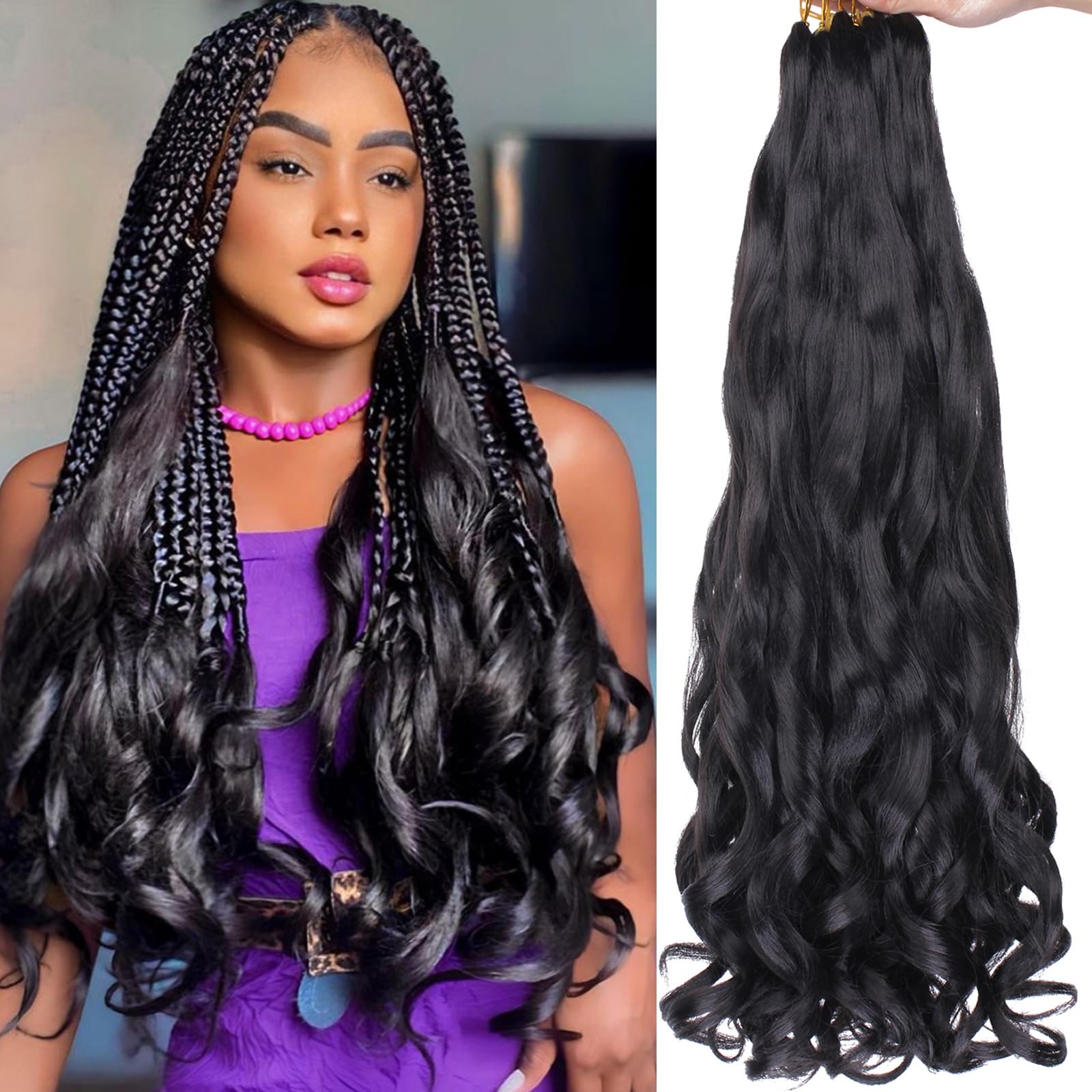 Unionbeauty 8 Pack French Curl Braiding Hair 18 Inch Pre Stretched Braiding Hair French Curl Braids for Box Braids Crochet Hair 