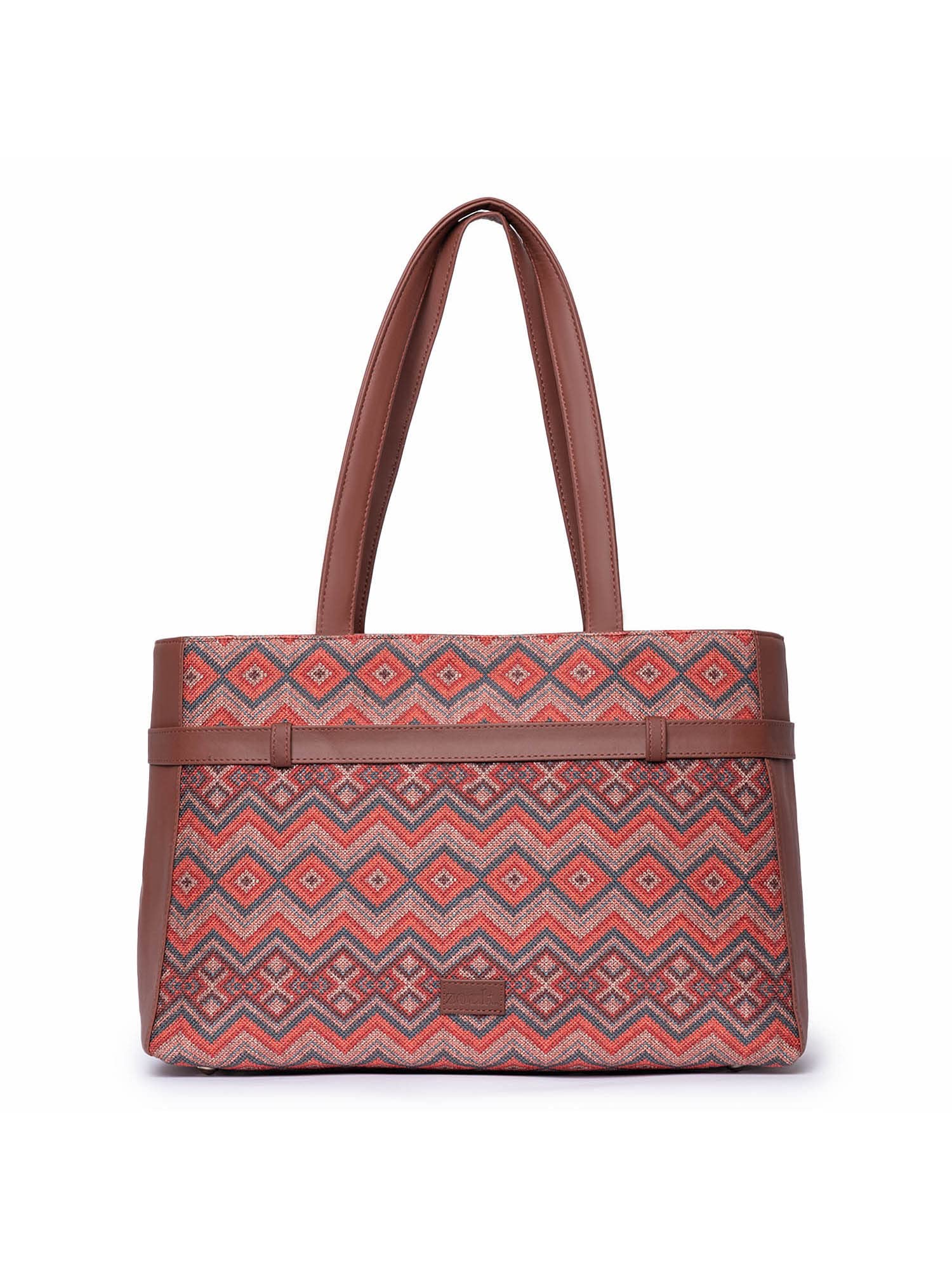 Zouk Gwalior Weaves Printed WomenS Jute Handcrafted Vegan Leather Multicolor Statement Office Shoulder Bag