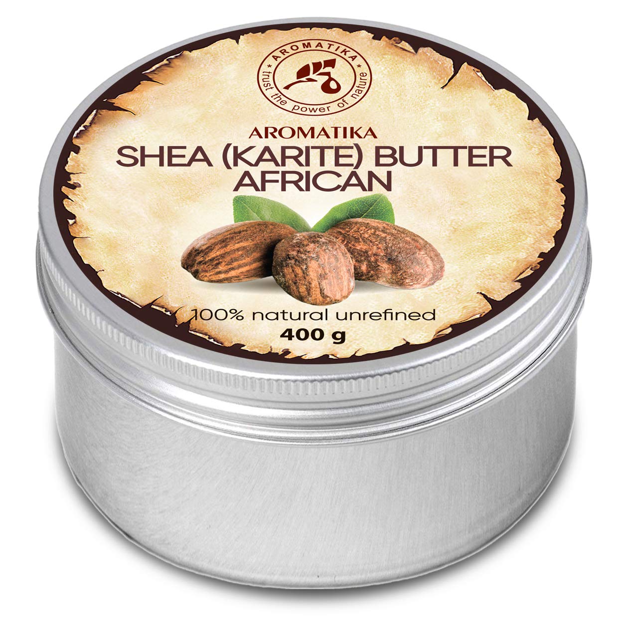 AROMATIKA Shea Butter Cold Pressed 14.1 Oz - Unrefined African Shea Butter - Ghana - 100% Pure & Natural - Best for Hair - Skin 