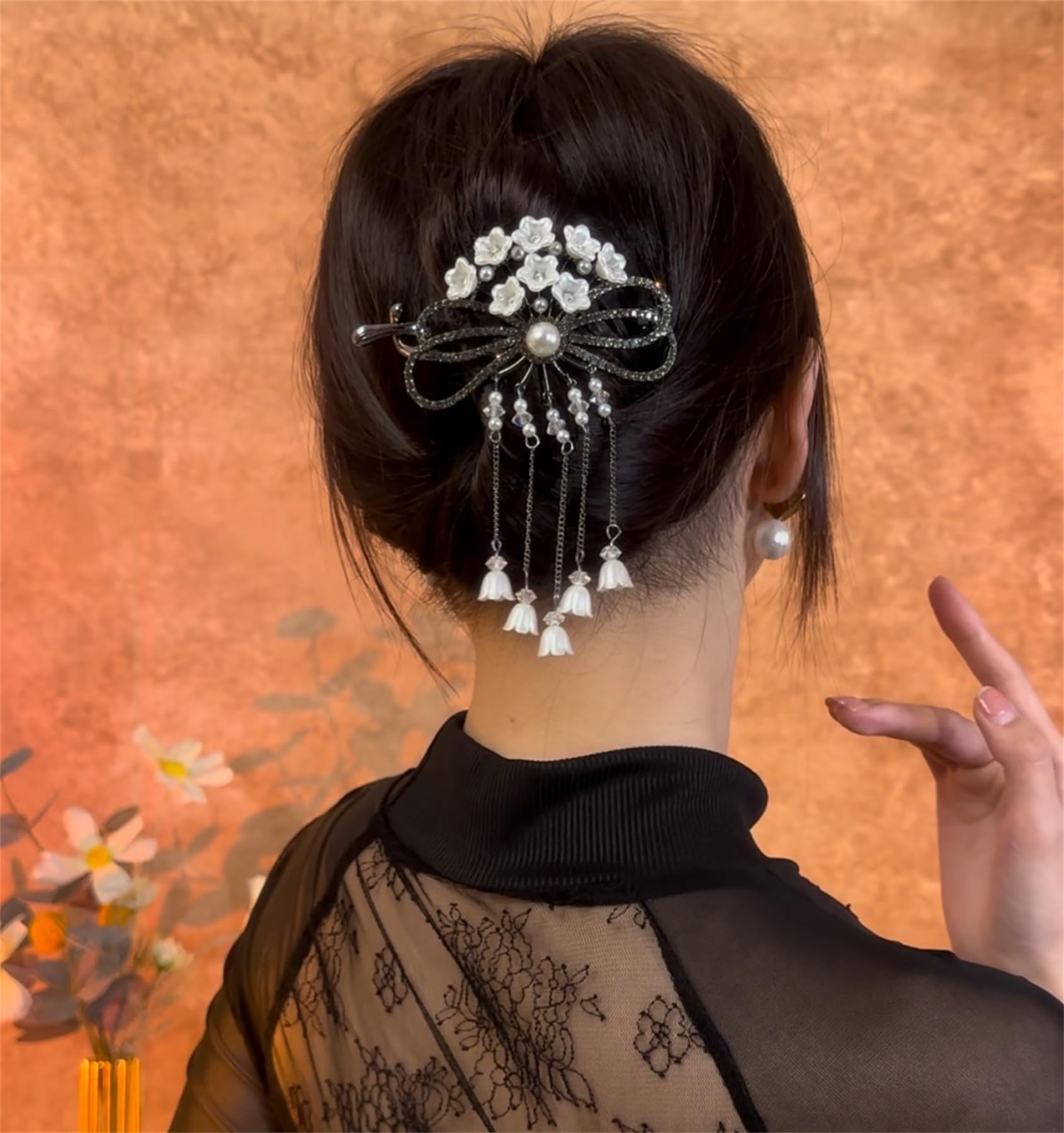 Hair Claws Clips Flower French Style Pearl Rhinestone Twist Banana Hairpins Hair Accessories For Women #10