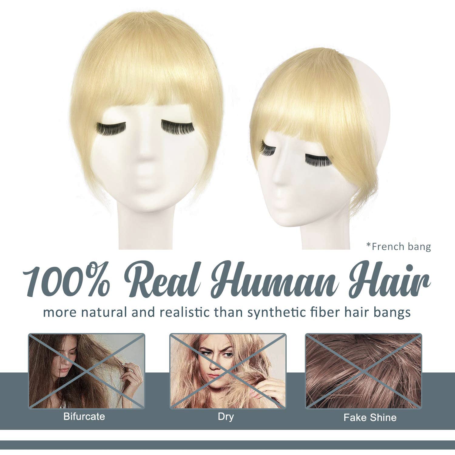 Clip In Bangs, Barsdar 100% Human Hair Bangs Extensions French Thick Blonde Bangs With Temples Clip On Fringe Real Hair Bangs Cl