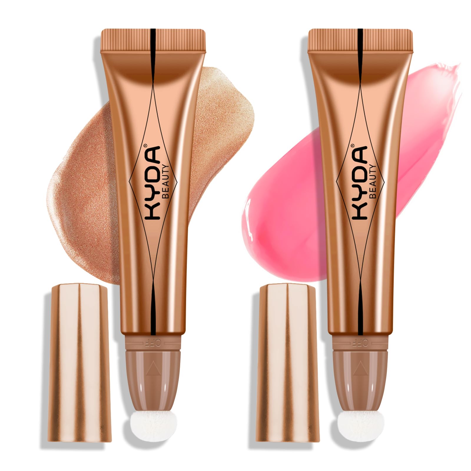 KYDA 2 Colors Liquid Blush Highlighter Wand Set, Matte Blusher+Shimmer Highlighter Duo, Buildable Smooth Coverage for Natural Gl