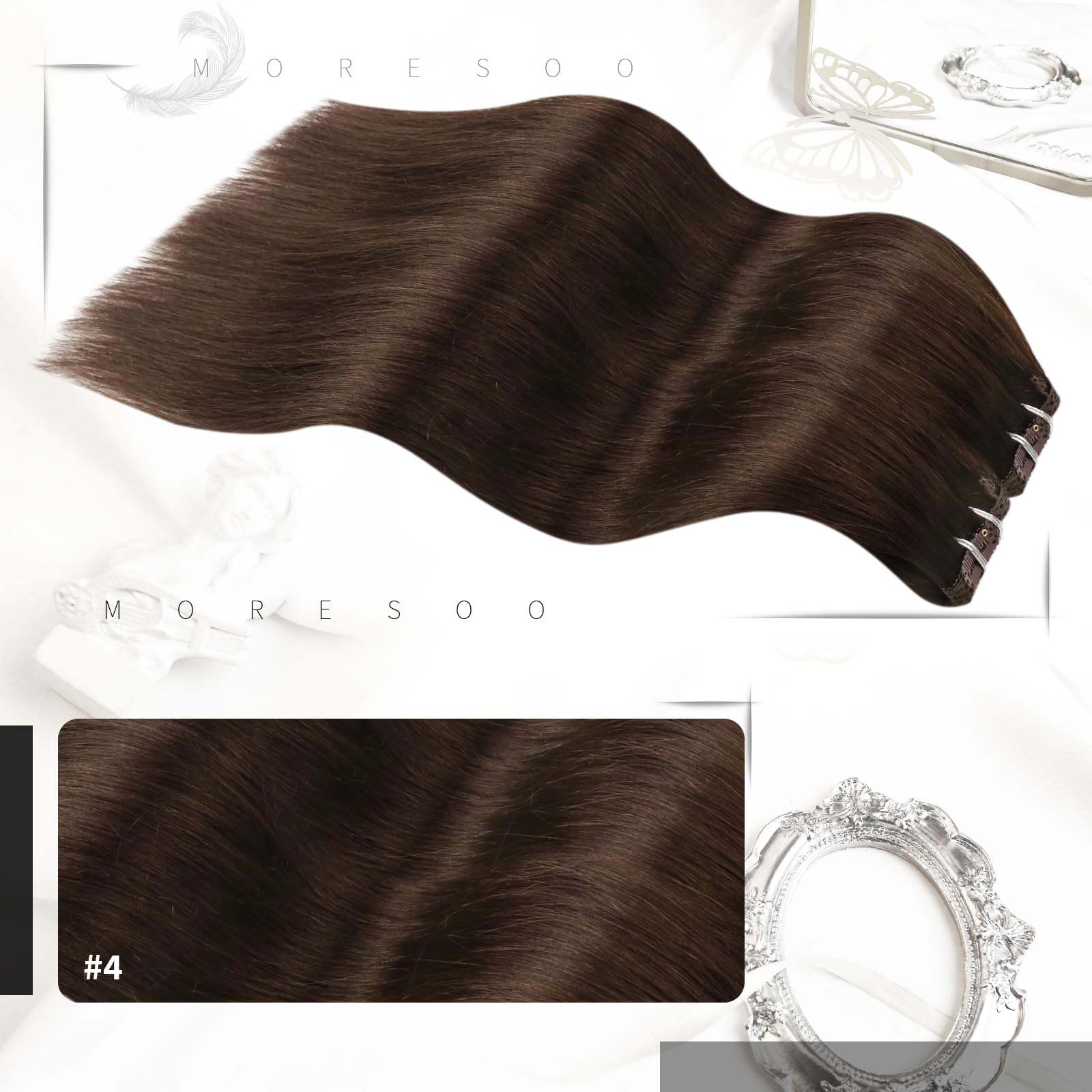 Moresoo Clip In Hair Extensions Human Hair Dark Brown Remy Hair Extensions Clip In Human Hair Double Weft Clip On Hair Extension