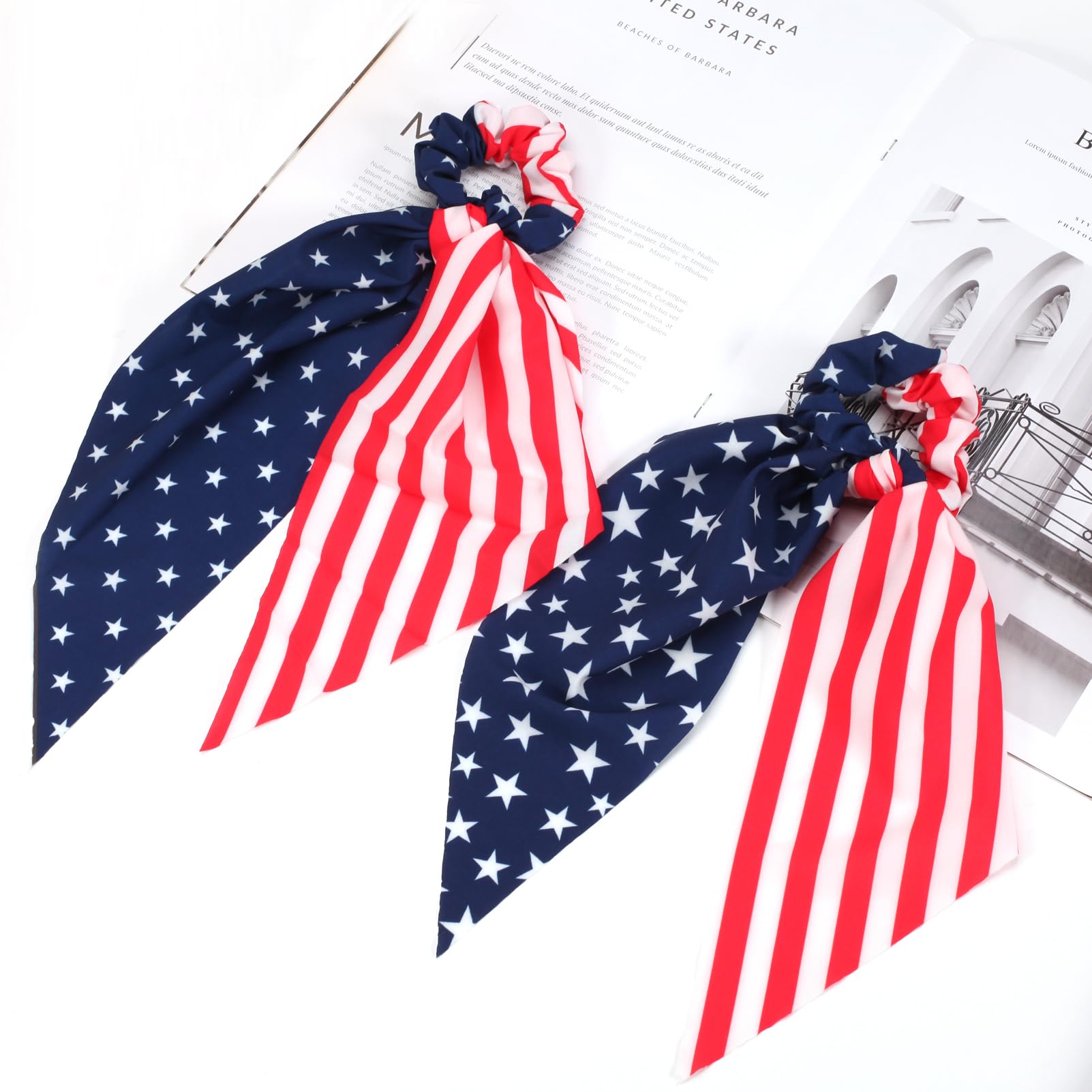 American Flag Hair Ties For Woman Girls Red White And Blue Ribbon Hair Scrunchies Elastic Patriotic 4Th Of July Hair Tie Indepen