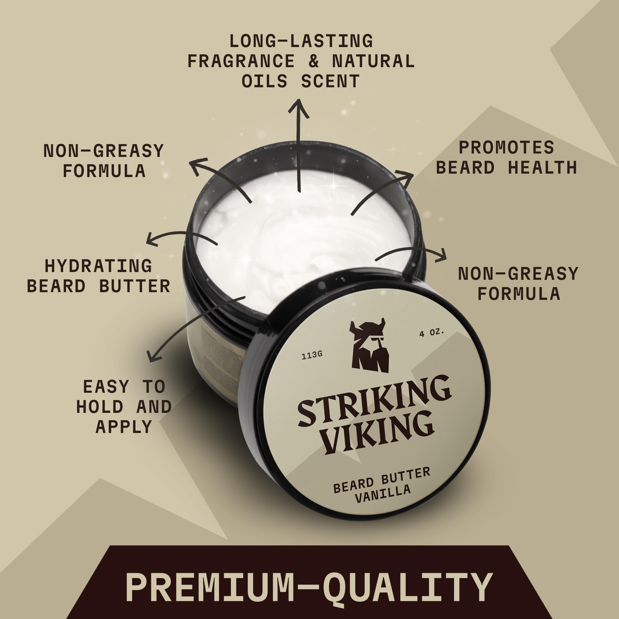 Striking Viking Beard Butter - Non Greasy Beard Butter For Men With Natural Ingredients 4Oz - Keep Your Beard Hydrated & Refresh