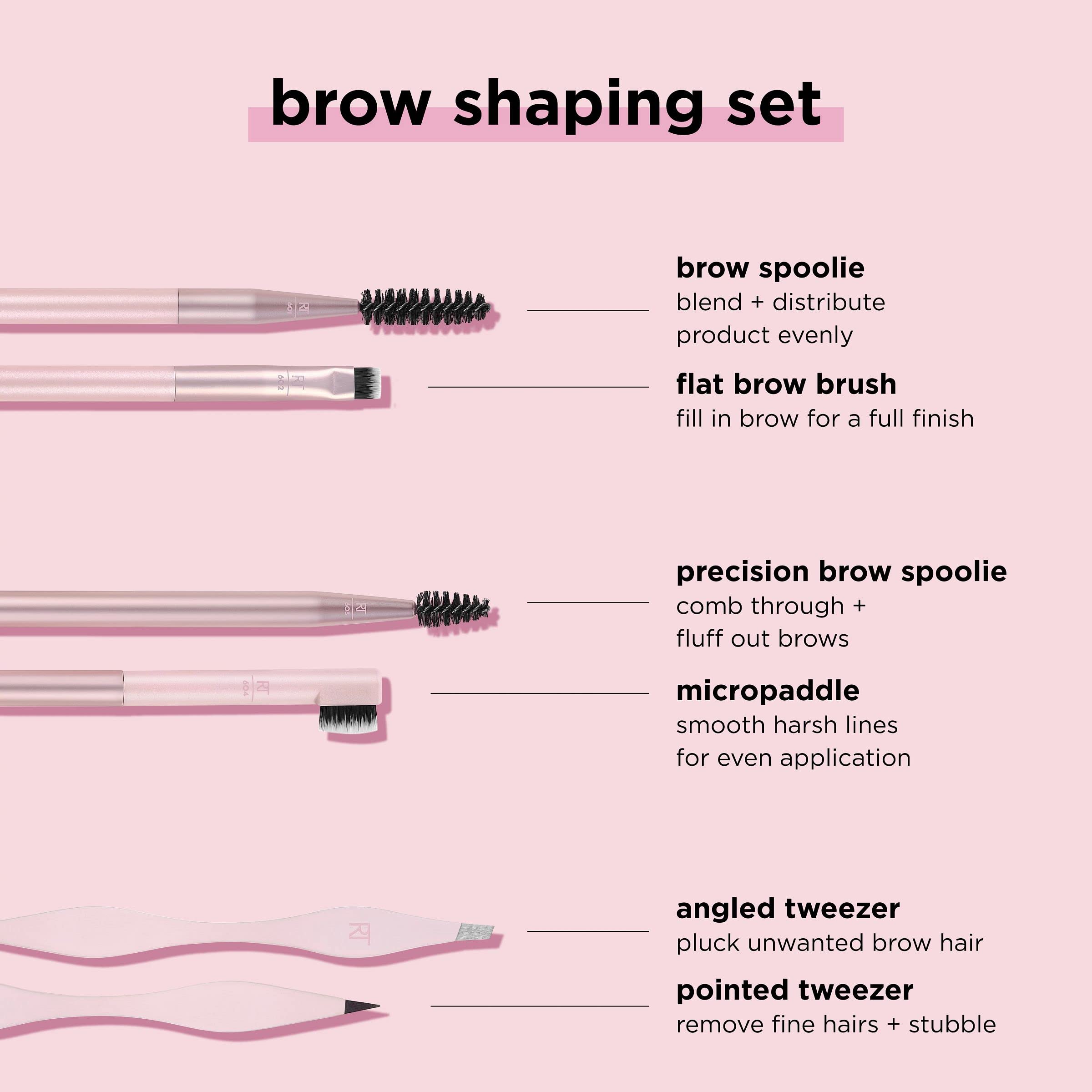 Real Techniques Brow Shaping Set, Spoolie, Brow Brushes, Tweezers, Dual-Ended Eyebrow Tools, For Styling,  Shaping Eyebrows, get
