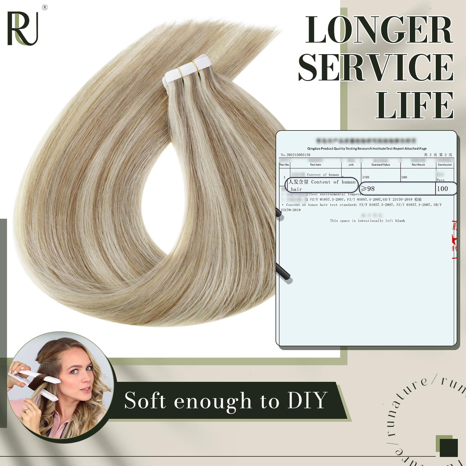 Runature 22 Inch Tape In Hair Extensions Human Hair Ash Brown Highlight Platinum Blonde Hair Extensions Tape In Invisible Straig
