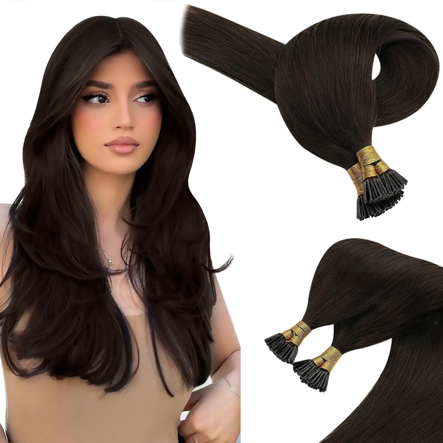 Sunny I Tip Extensions Real Human Hair Brown 60S Pre Bonded I Tip Natural Hair Extensions Darkest Brown ITips Hair Extensions So