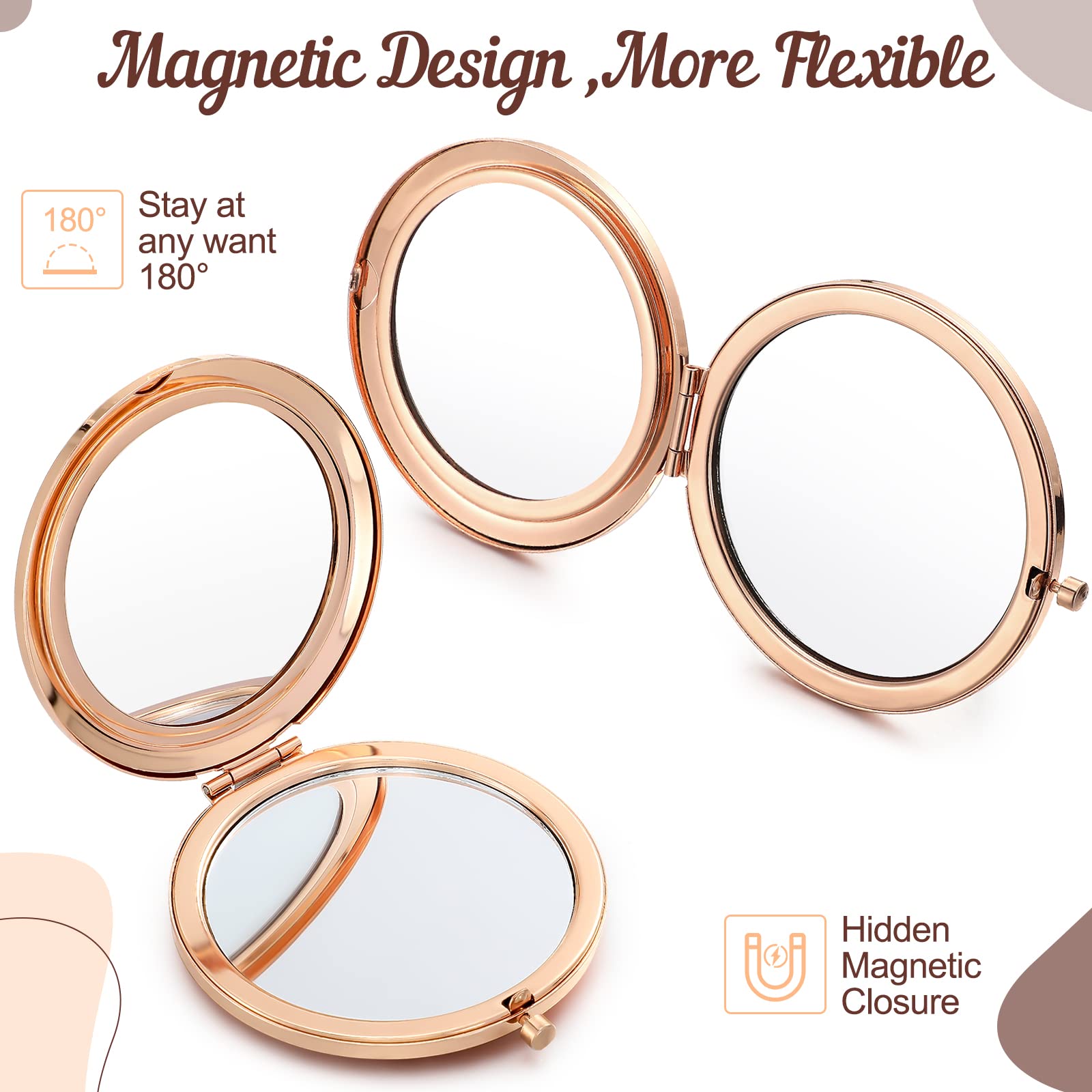 3 Pieces Magnifying Compact Cosmetic Mirror 2.75 Inch Round Pocket Makeup Mirror Travel Handheld Compact Mirror Engraved Purse M